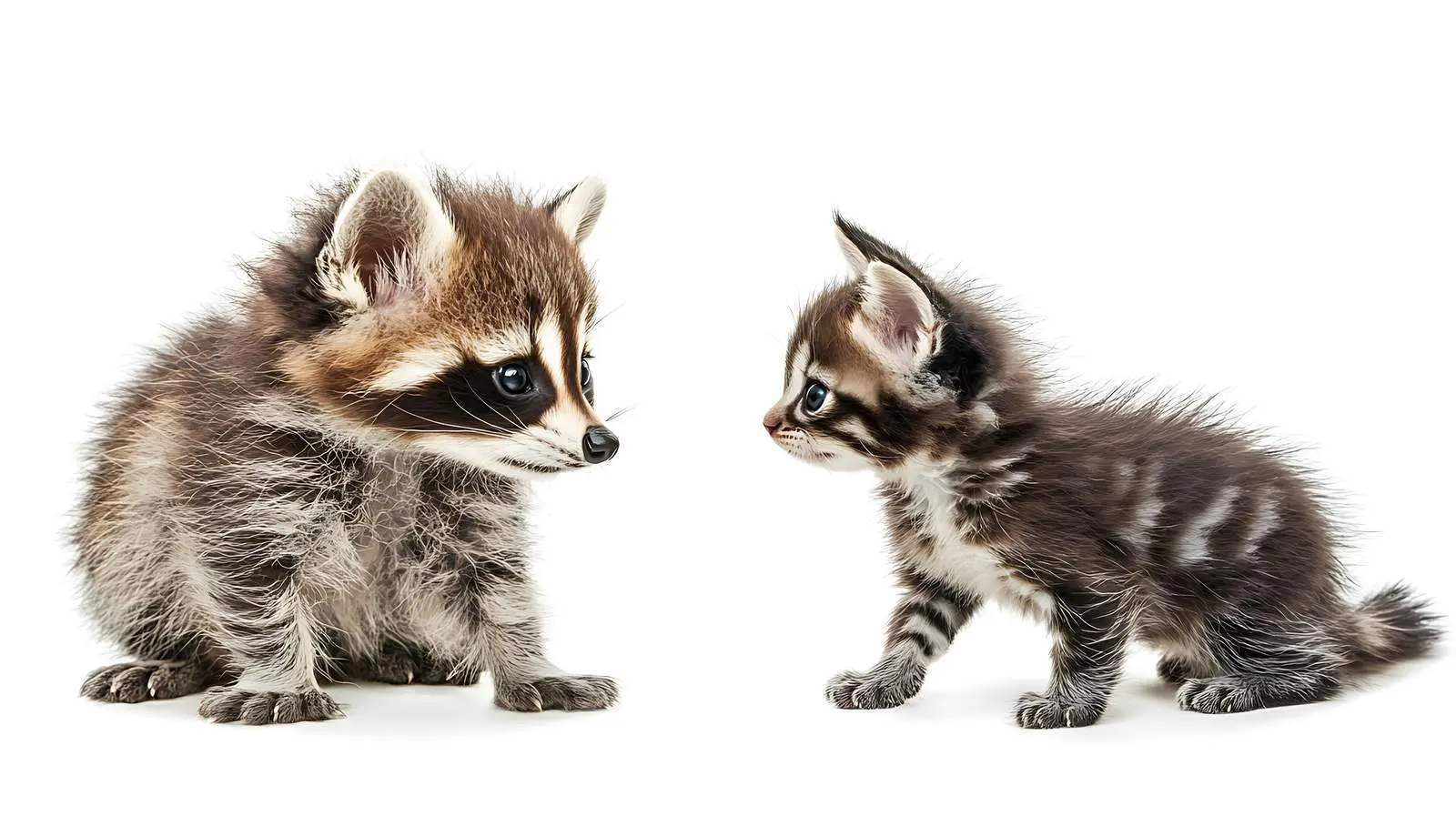 Playful Raccoon and Frightened Scottish Kitten – free frightened image from Dotvec