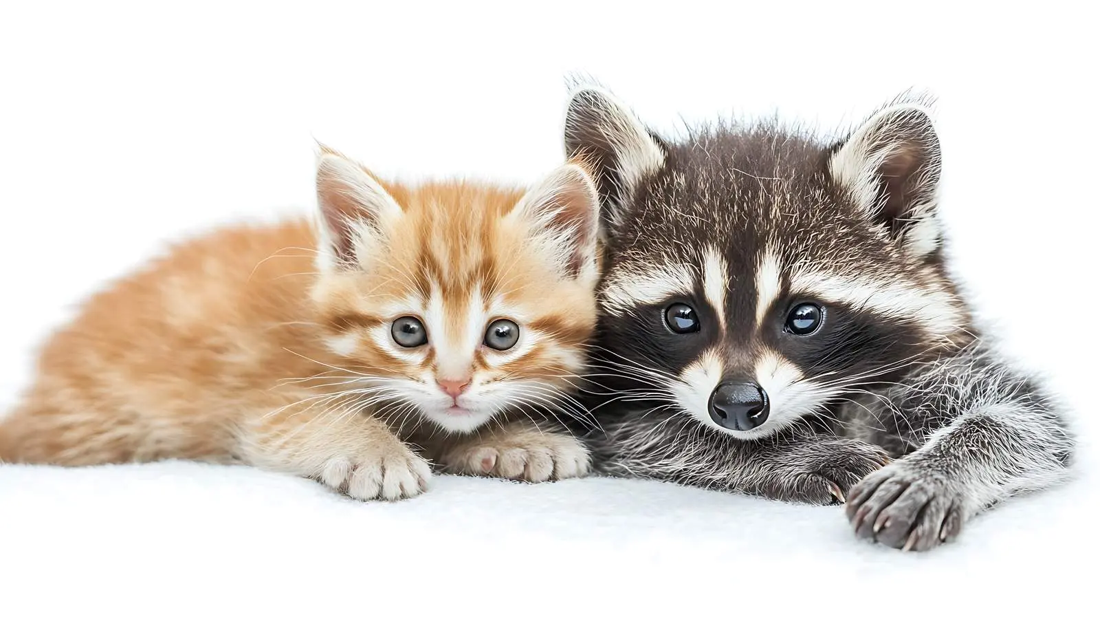 Playful Raccoon with Funny Scottish Straight Kitten — free download from Dotvec