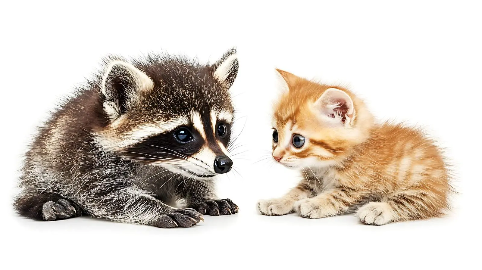 Playful Raccoon with Funny Scottish Kitten — free download from Dotvec