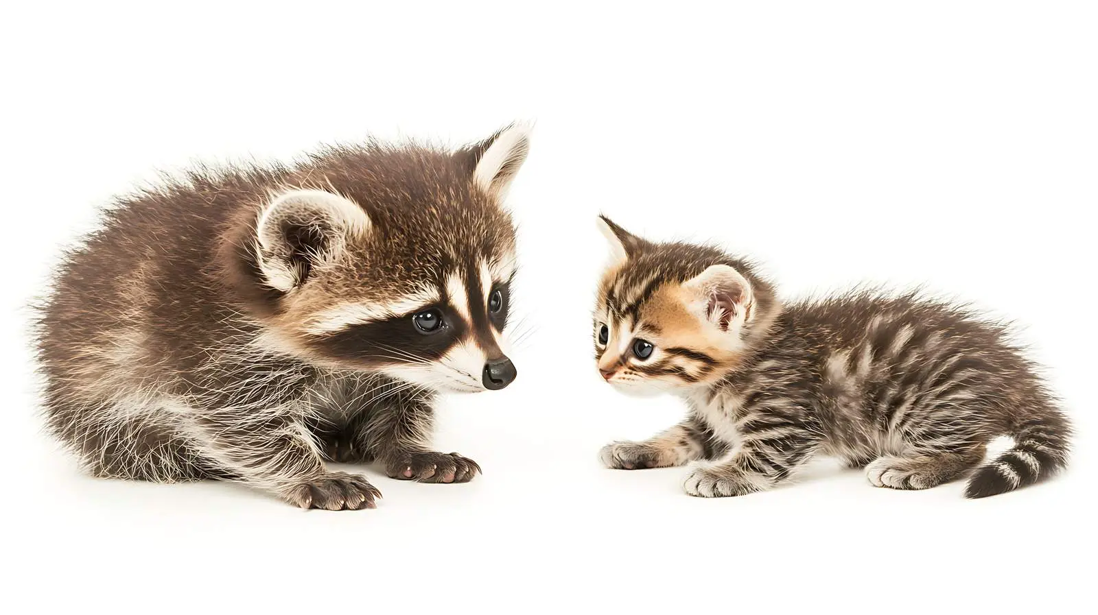 Playful Raccoon with Funny Scottish Straight Kitten – free infographic image from Dotvec