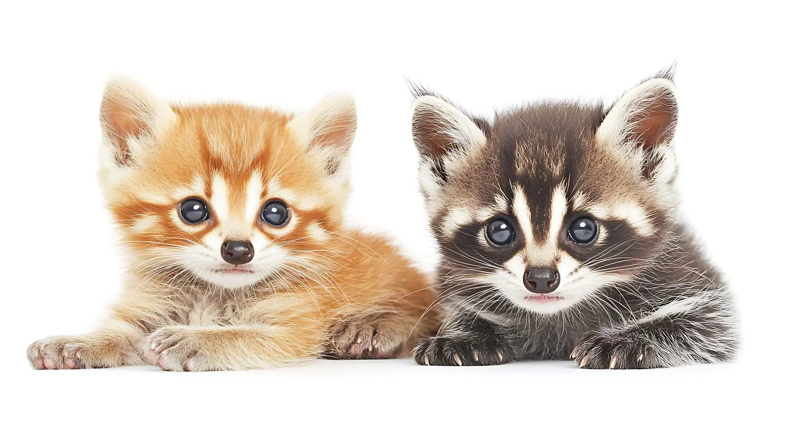 Playful Raccoon with Funny Scottish Straight Kitten — free download from Dotvec