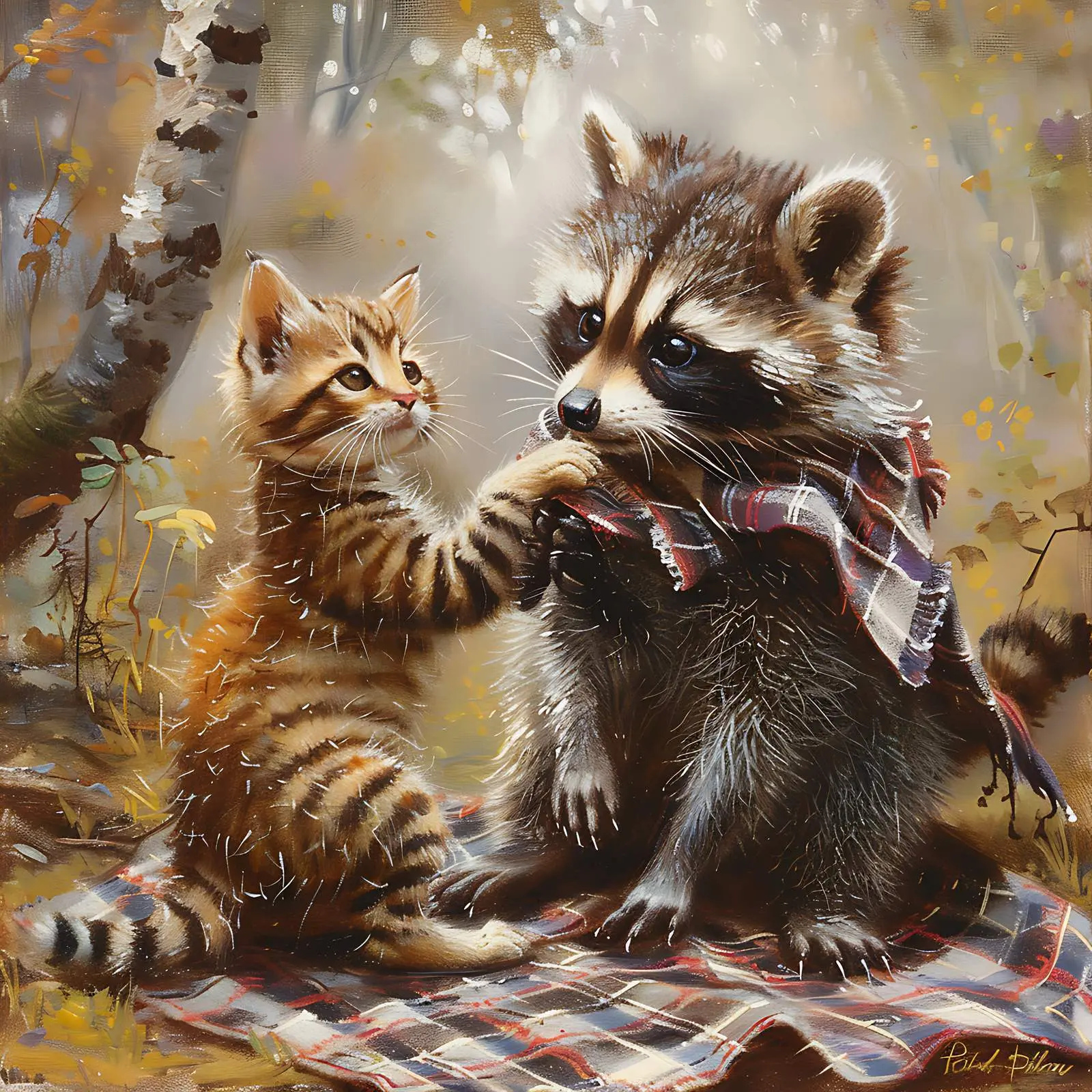 Playful Raccoon and Funny Scottish Straight Kitten – free feline friends image from Dotvec