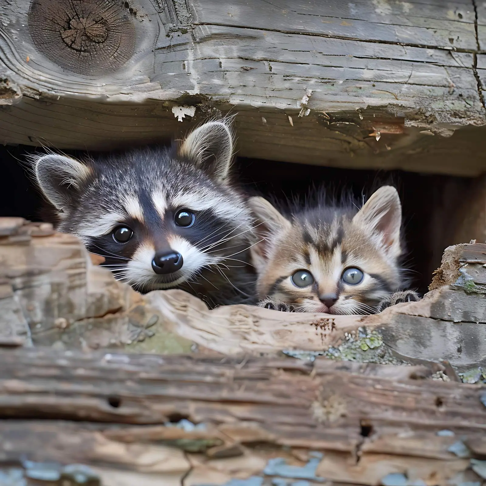 Playful Raccoon and Funny Scottish Straight Kitten — free download from Dotvec