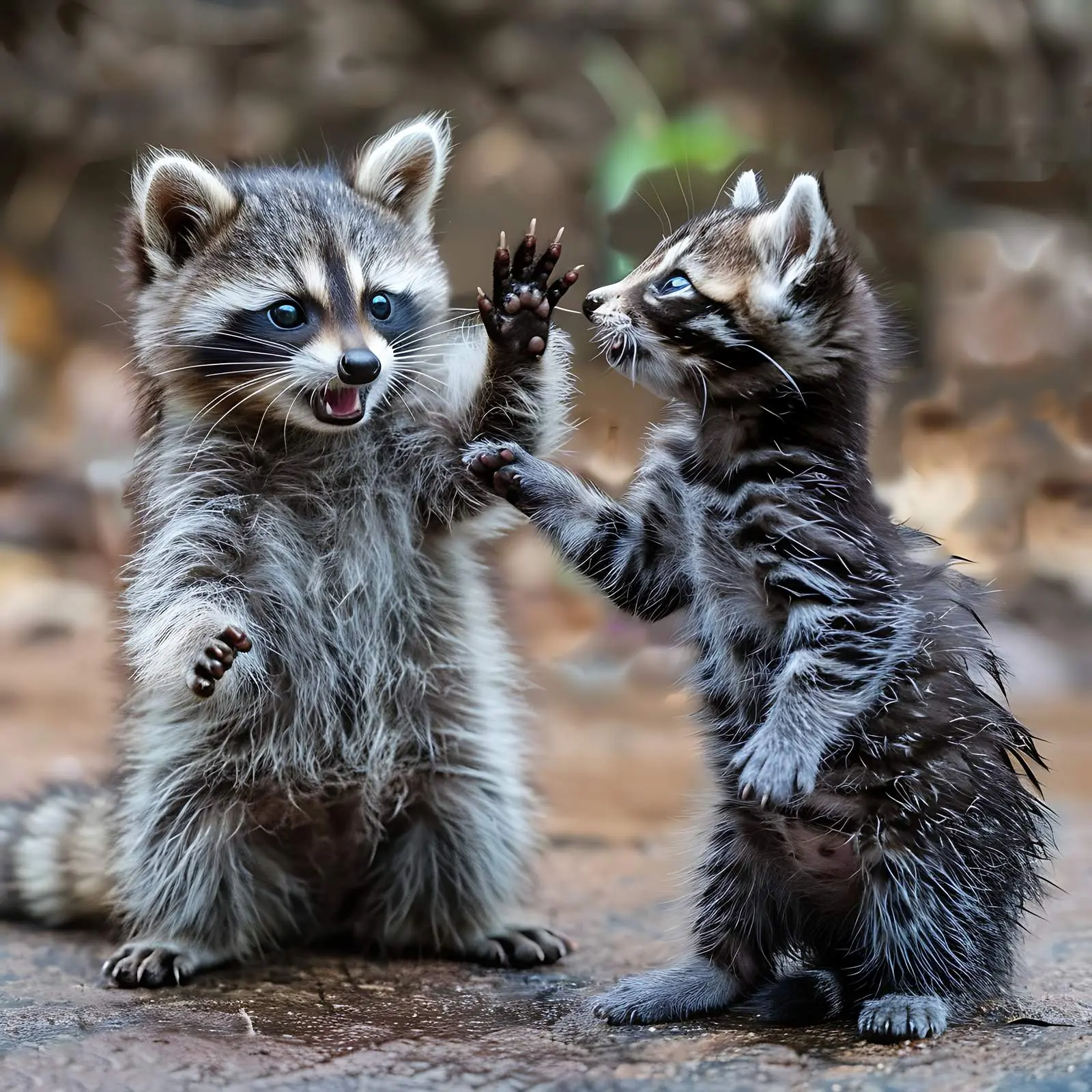 Playful Raccoon and Funny Scottish Straight Kitten — free download from Dotvec