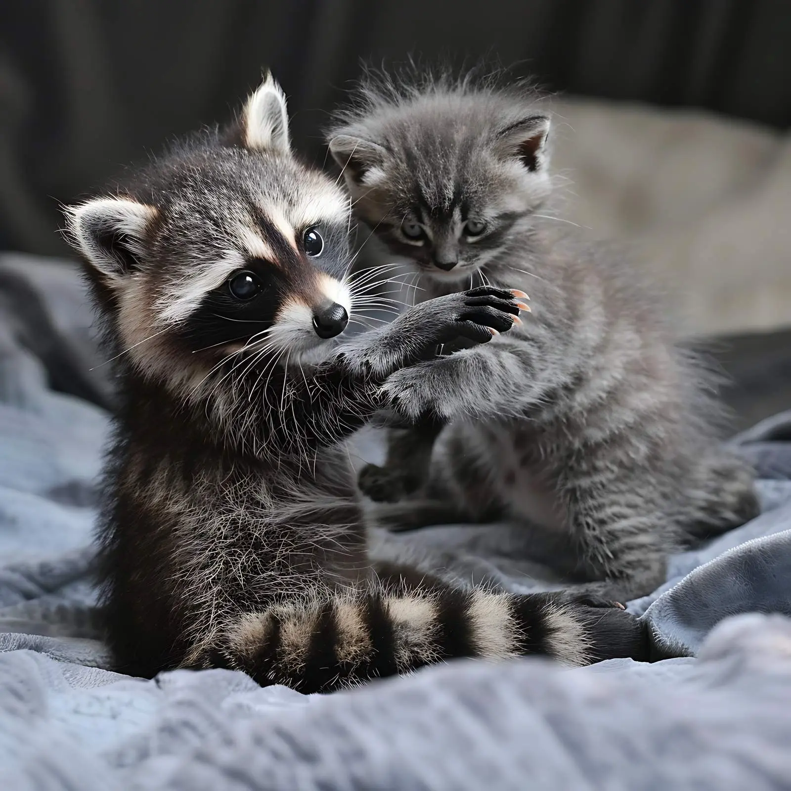 Playful Raccoon and Funny Kitten Cuddle — free download from Dotvec