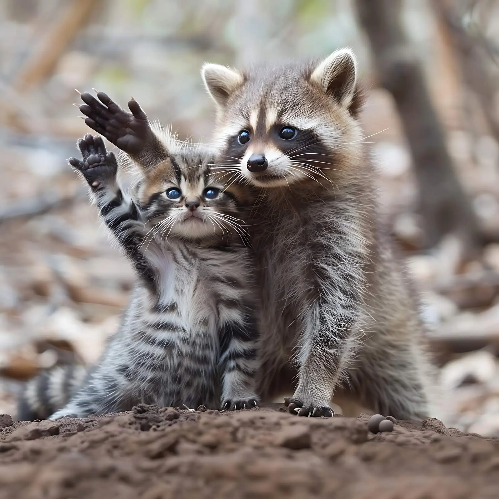 Playful Raccoon and Cute Scottish Straight Kitten — free download from Dotvec