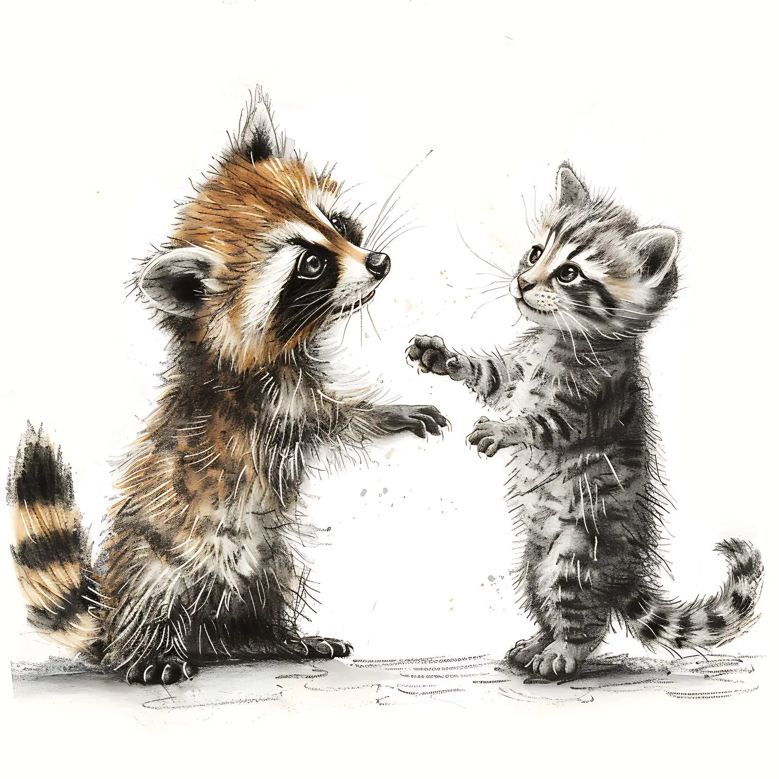 Playful Raccoon and Funny Scottish Straight Kitten — free download from Dotvec
