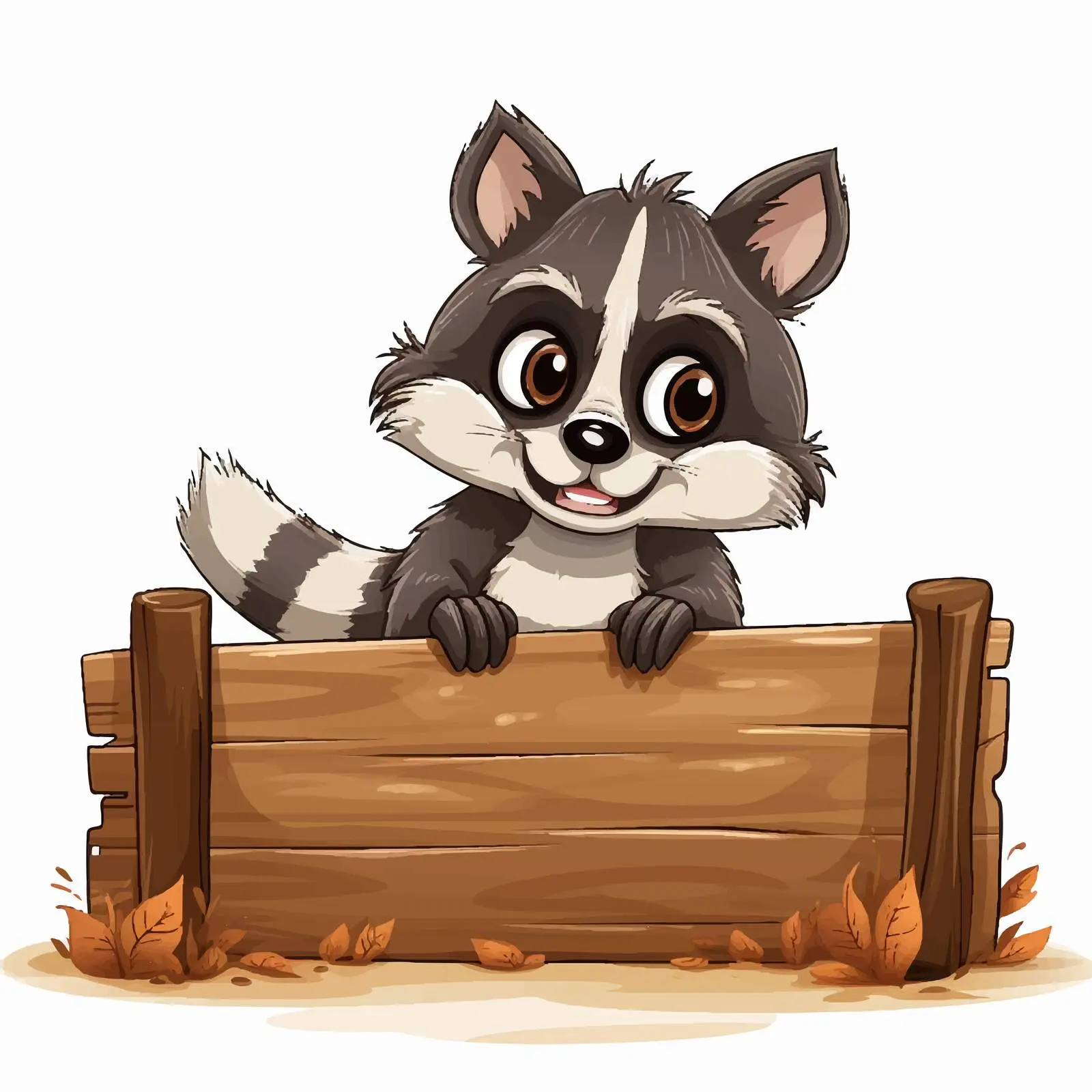 Playful Raccoon Behind Wooden Frame Illustration — free download from Dotvec