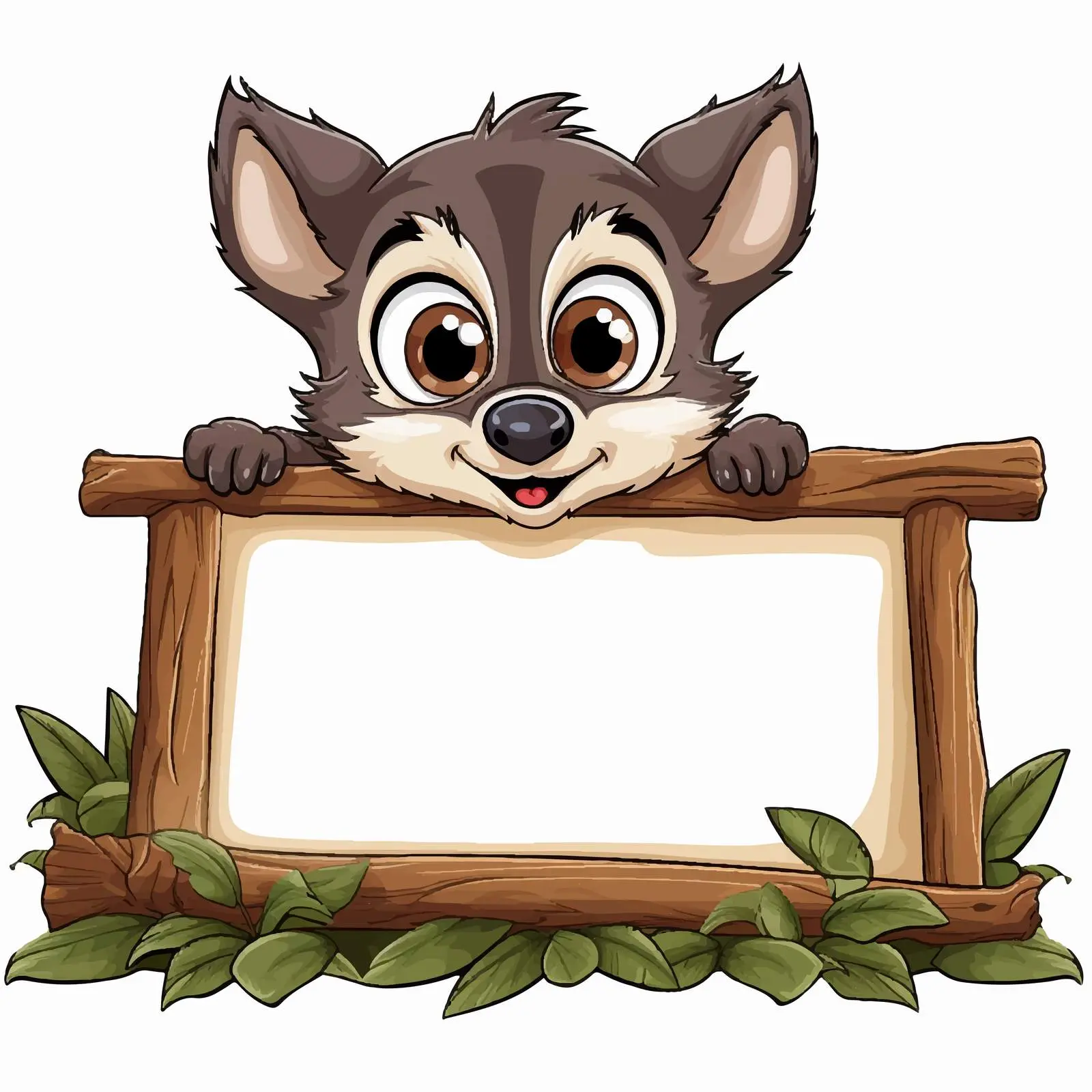 Playful Raccoon Behind Wooden Frame Vector — free download from Dotvec