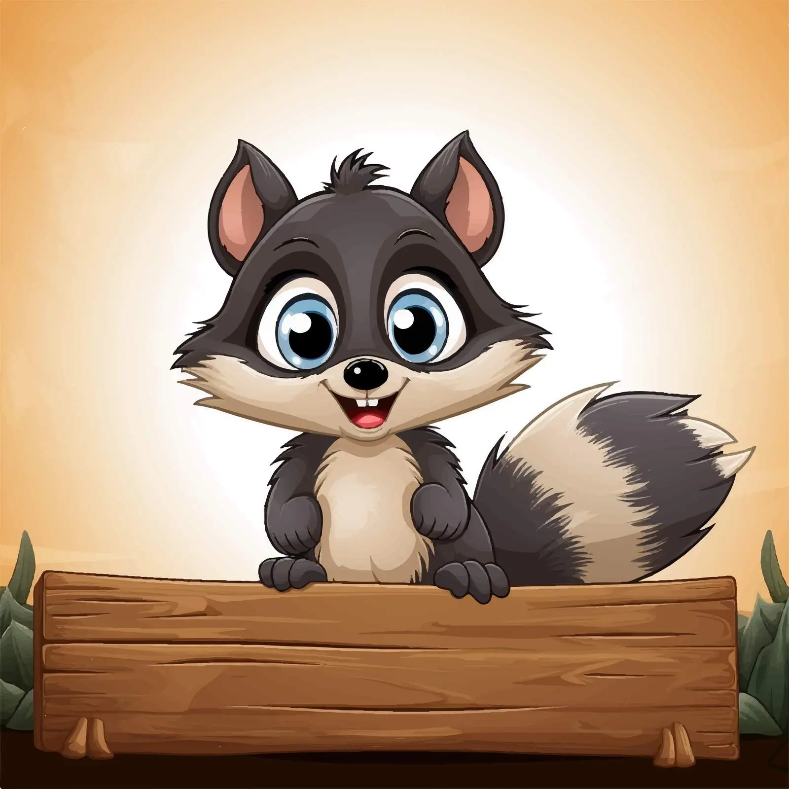 Playful Raccoon Behind Wooden Frame Vector Art — free download from Dotvec
