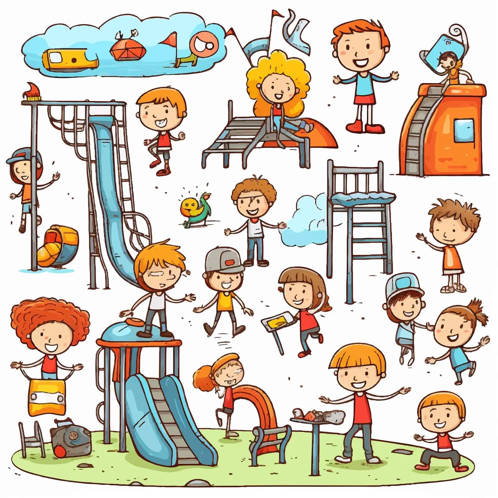 Playground Scene with Doodle Kids Characters – free funtime image from Dotvec