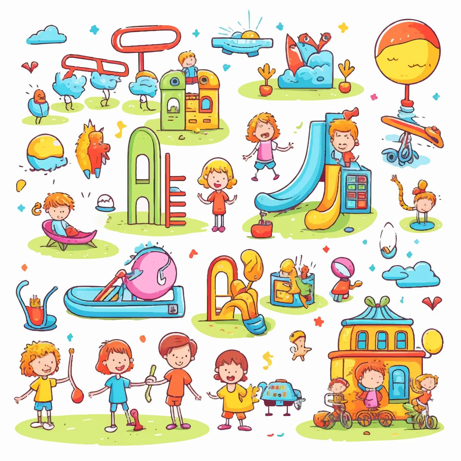 Playground Scene with Kids Doodle Cartoon Characters — free download from Dotvec