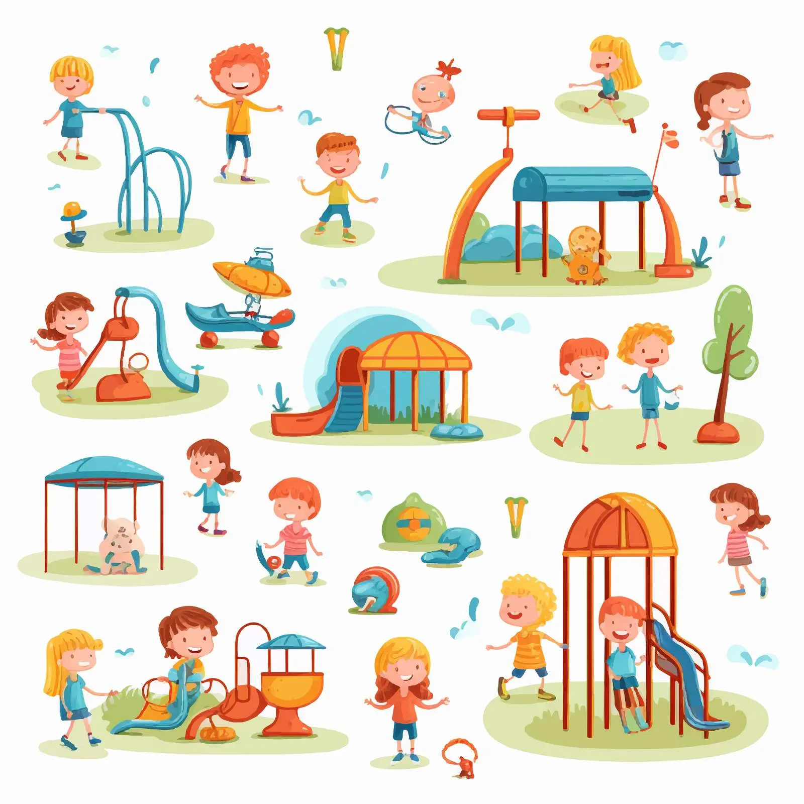 Playground Doodle Scene with Kids Cartoon Characters — free download from Dotvec