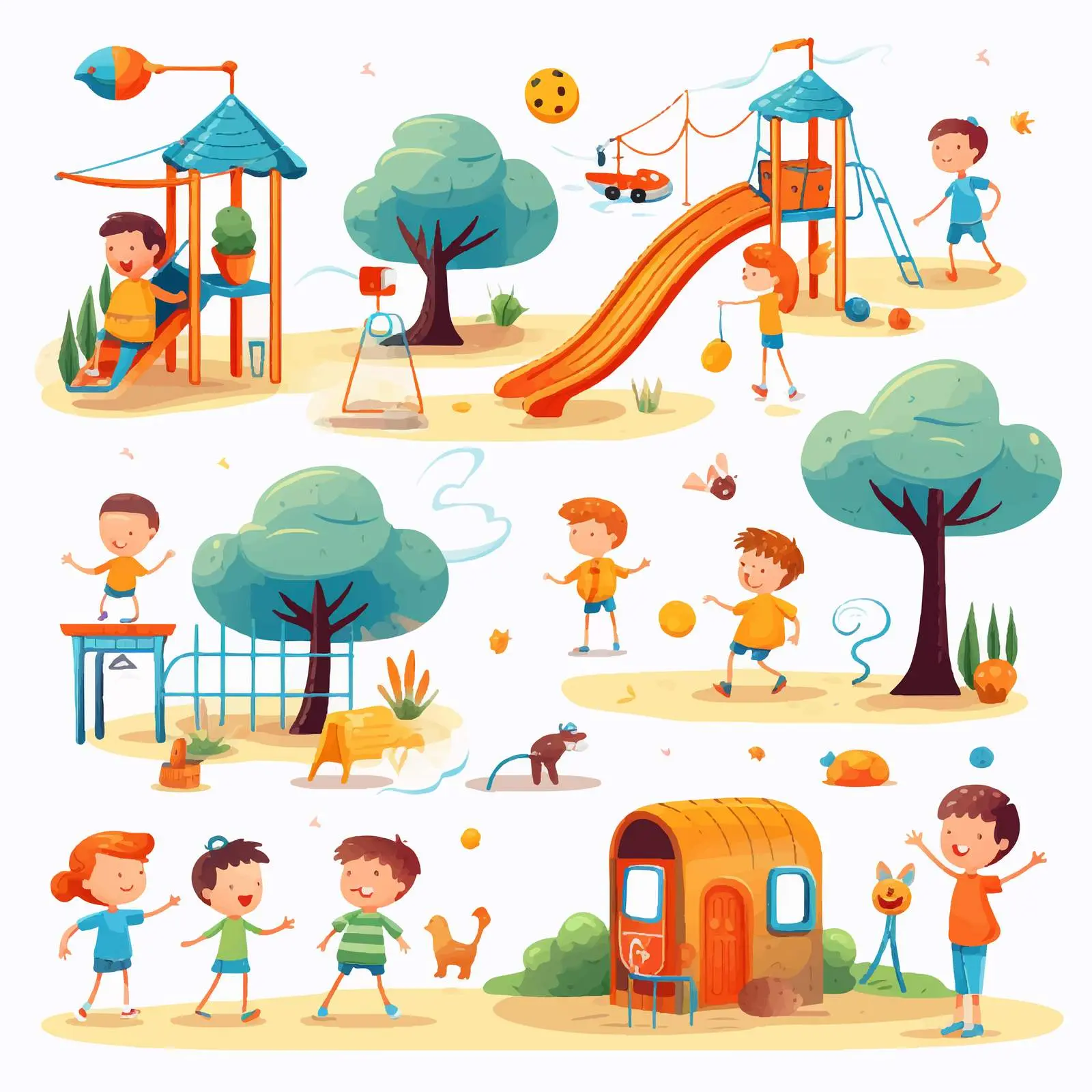 Playground Scene with Kids Doodle Characters — free download from Dotvec