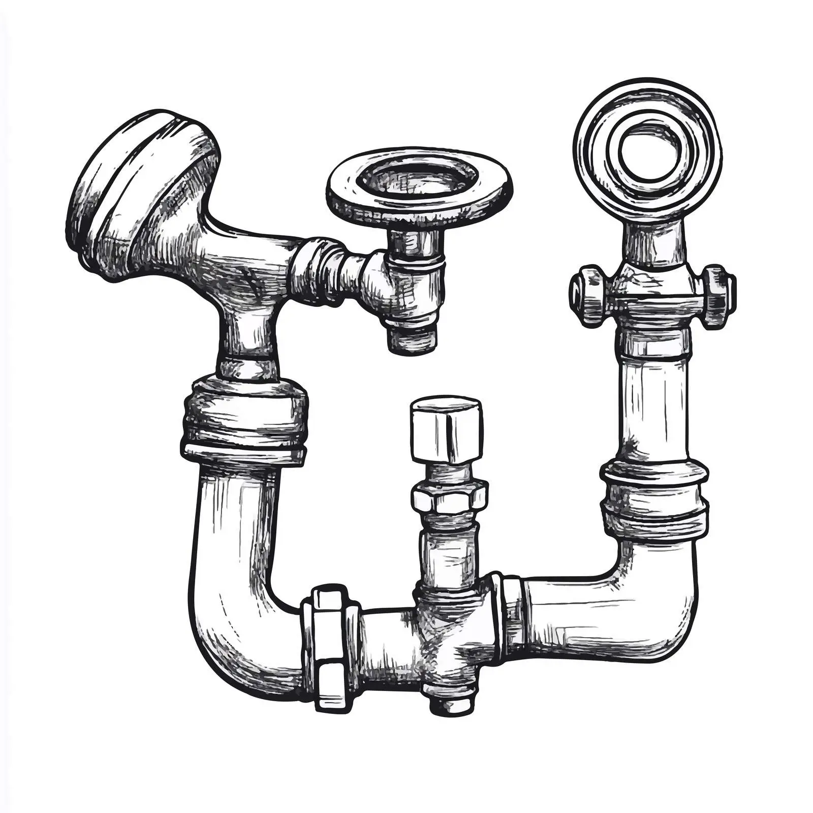 Cartoon Plumbing Tools Vector Illustration in Black and White — free download from Dotvec