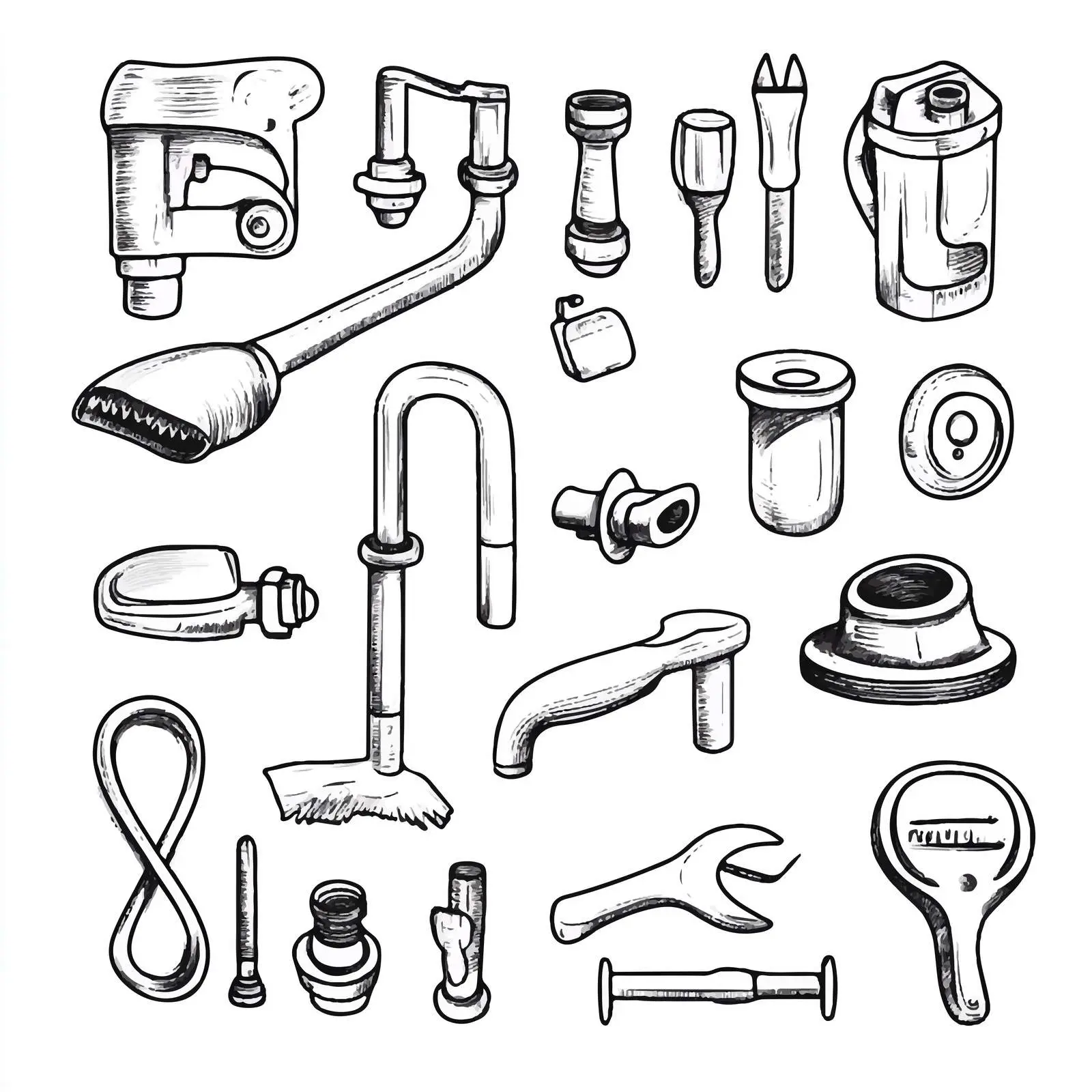 Black and White Plumbing Tool Cartoon Vector — free download from Dotvec