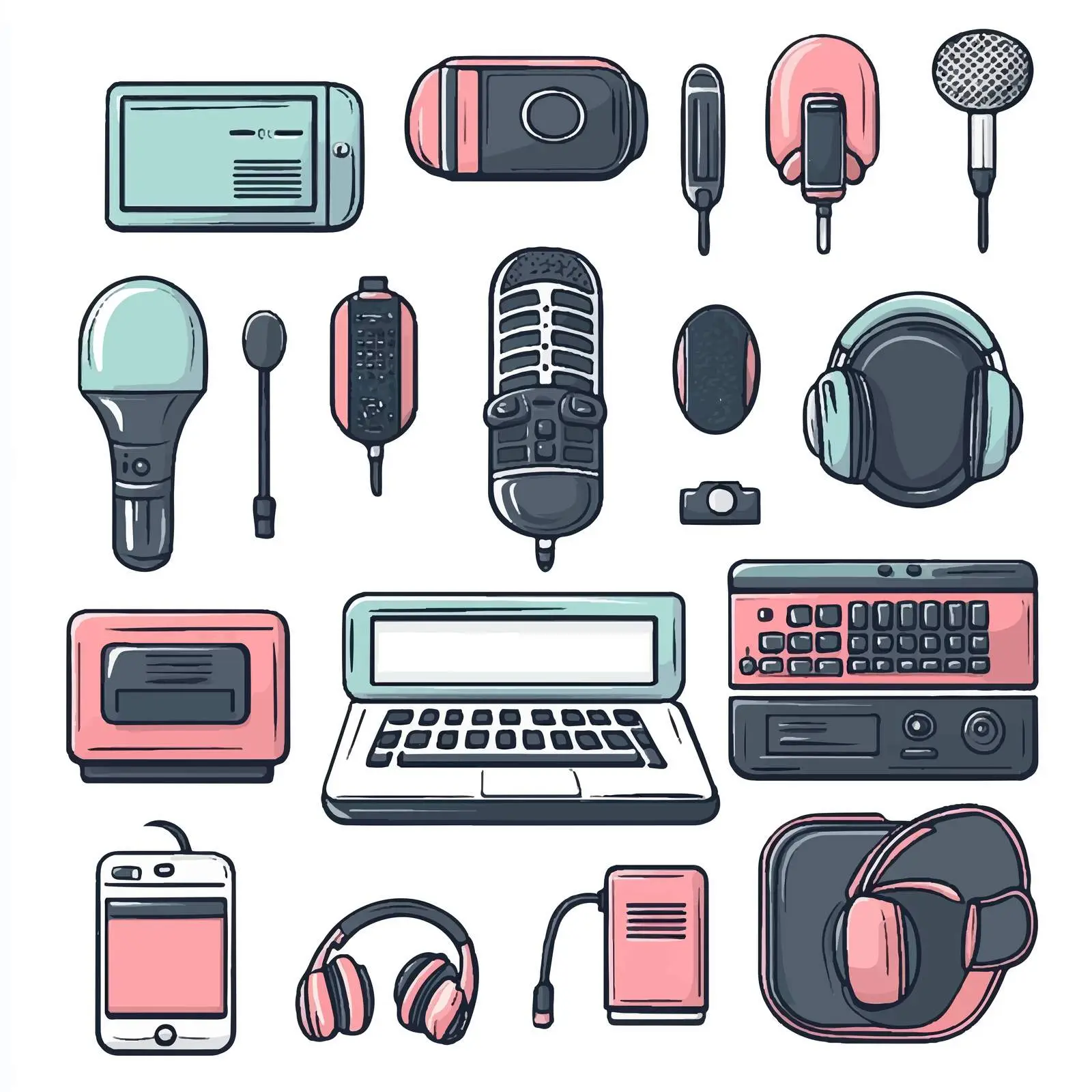 Podcast Equipment Vector Set with Microphone and Headphones — free download from Dotvec