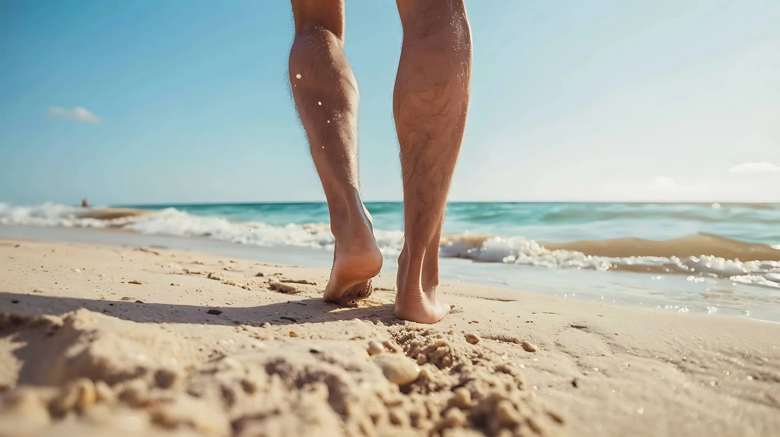 Man Stepping on Sand Beach View — free download from Dotvec