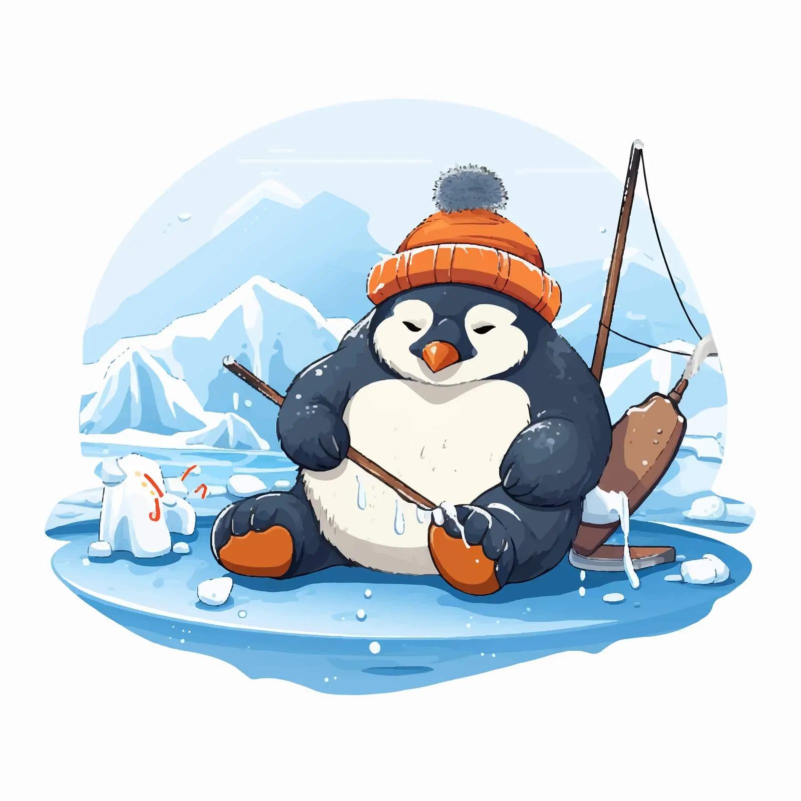 Sleeping Polar Animal at Fishing Scene Vector — free download from Dotvec
