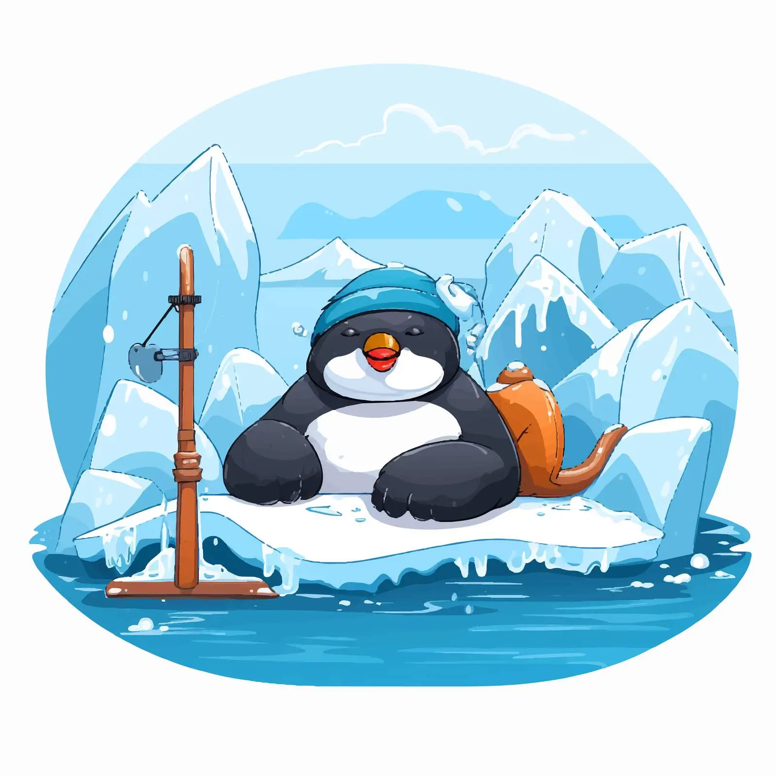 Polar Animal Sleeping by Fishing Scene — free download from Dotvec