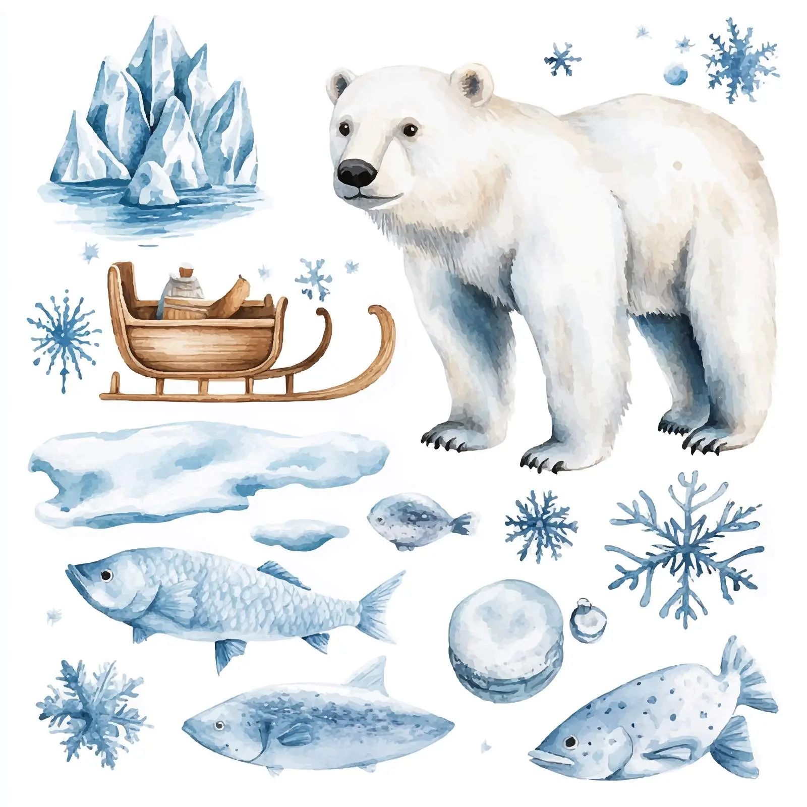Polar Bear Winter Watercolor Vector Set – free polar bear image from Dotvec