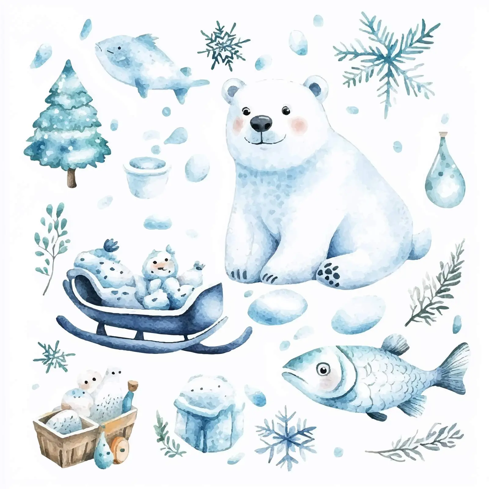 Polar Bear Watercolor Vector Set – free polar bear image from Dotvec