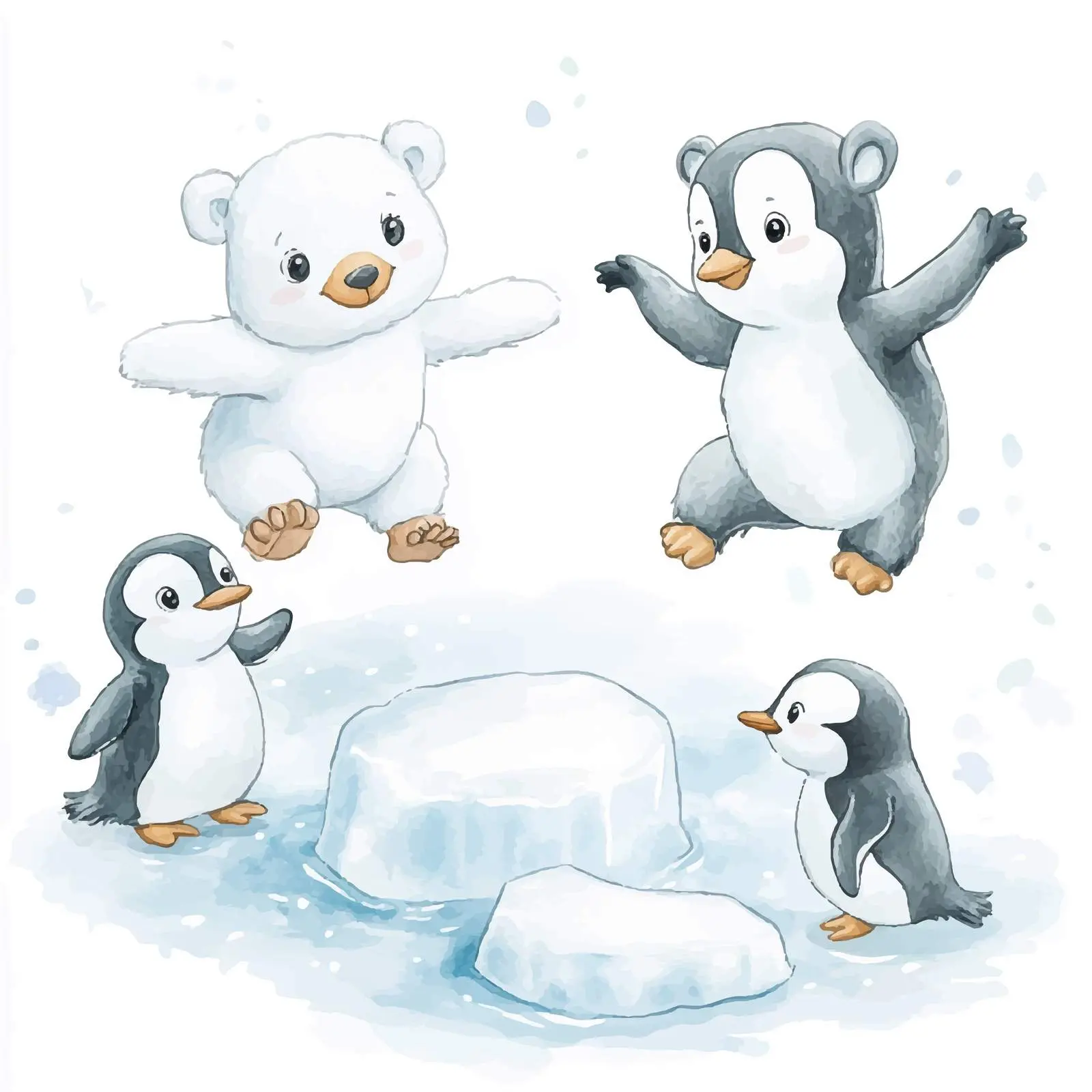 Polar Bear and Penguins Dancing on Ice – free polar bear image from Dotvec
