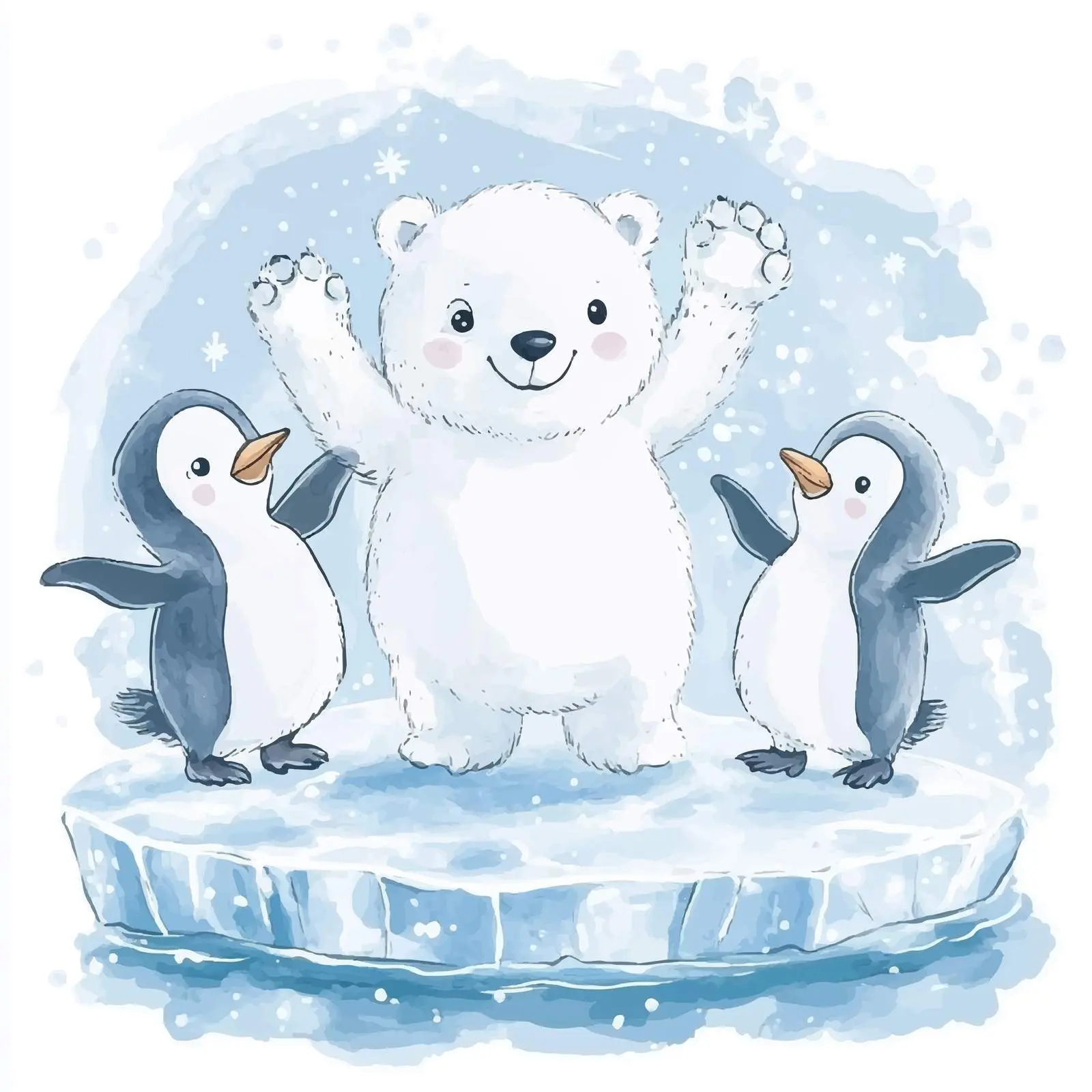 Polar Bears and Penguins Dancing on Ice Floe — free download from Dotvec