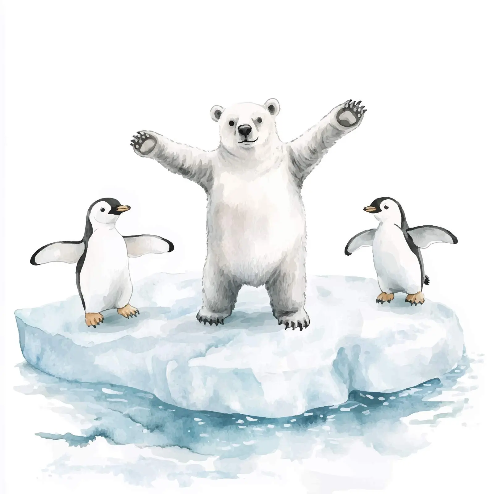 Polar Bear and Penguins Dancing on Ice Floe — free download from Dotvec