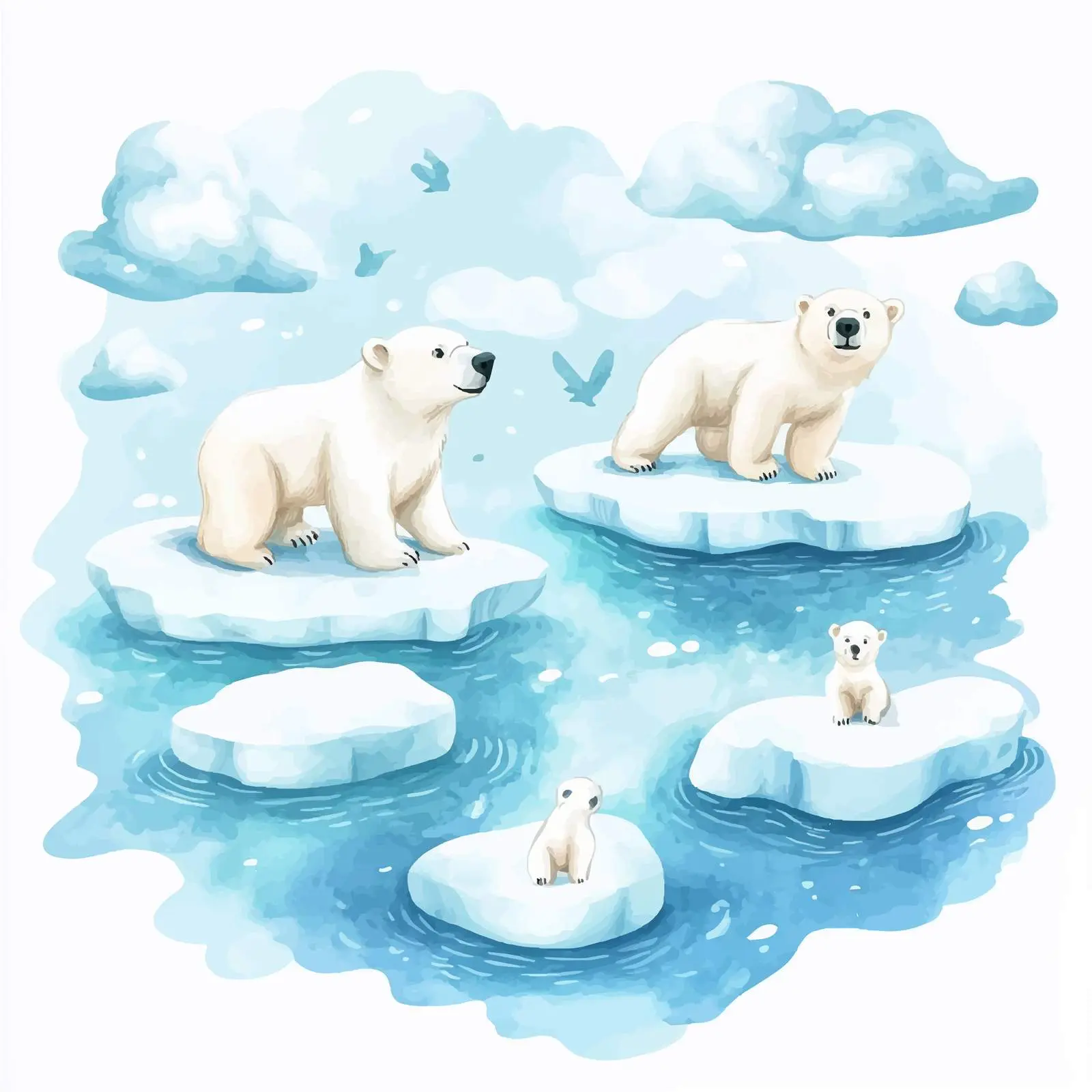 Watercolor Polar Bears on Ice Floes – free polar bear image from Dotvec