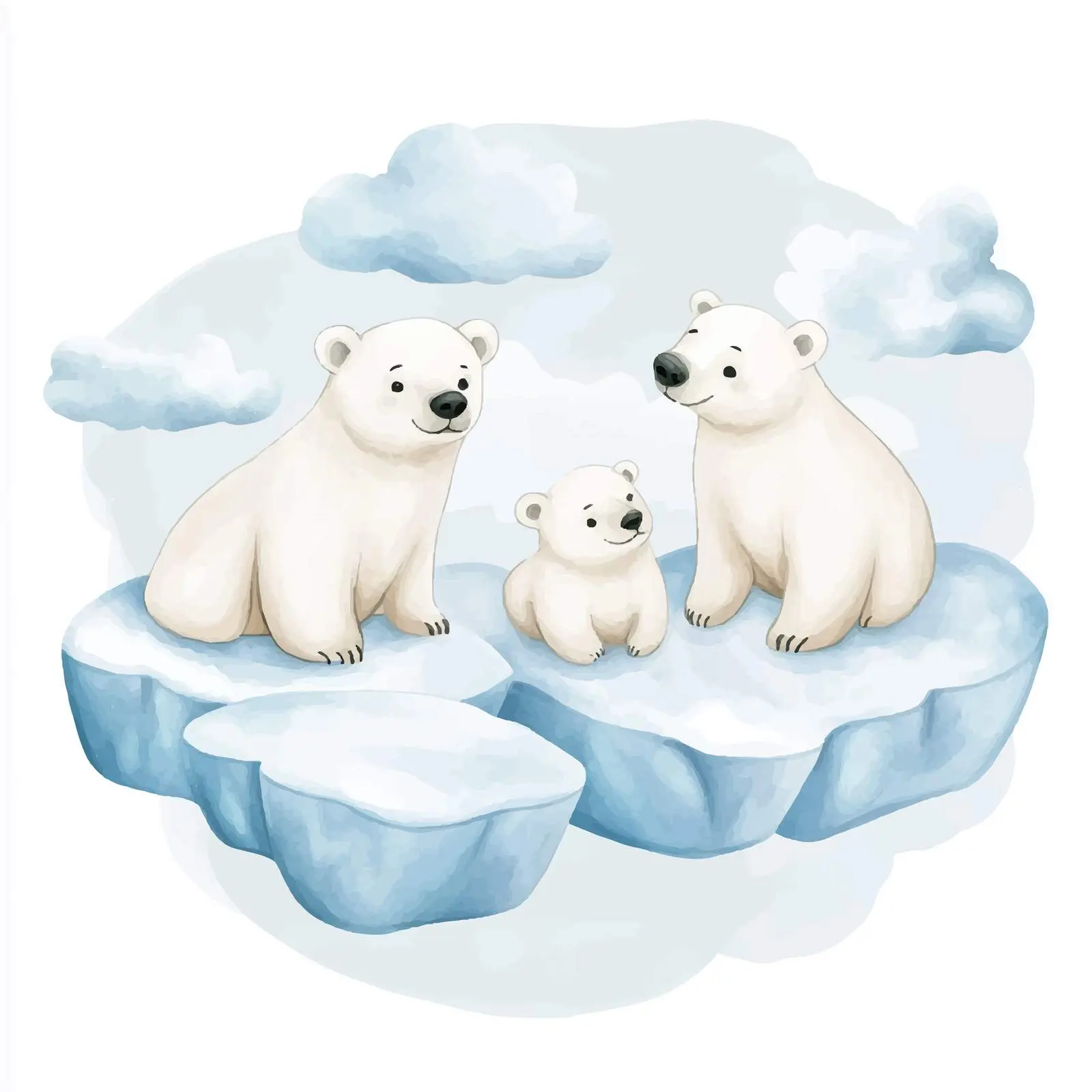 Polar Bears on Ice Floes Watercolor Postcard – free polar bear image from Dotvec