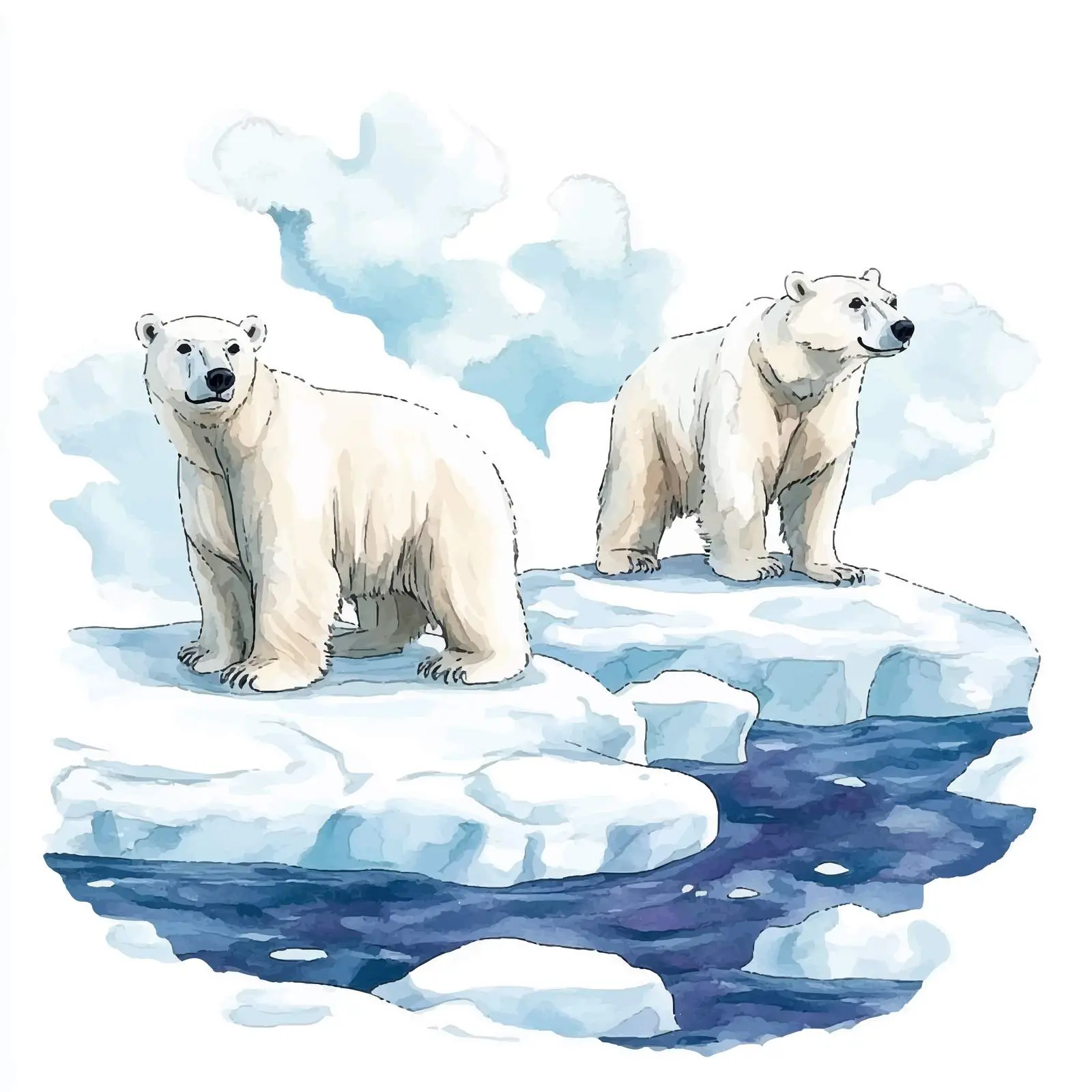 Watercolor Polar Bears on Ice Floes — free download from Dotvec
