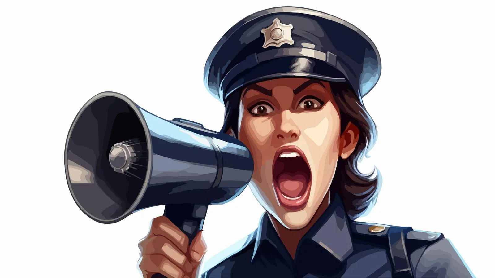 Police Woman with Scream Megaphone Cartoon — free download from Dotvec