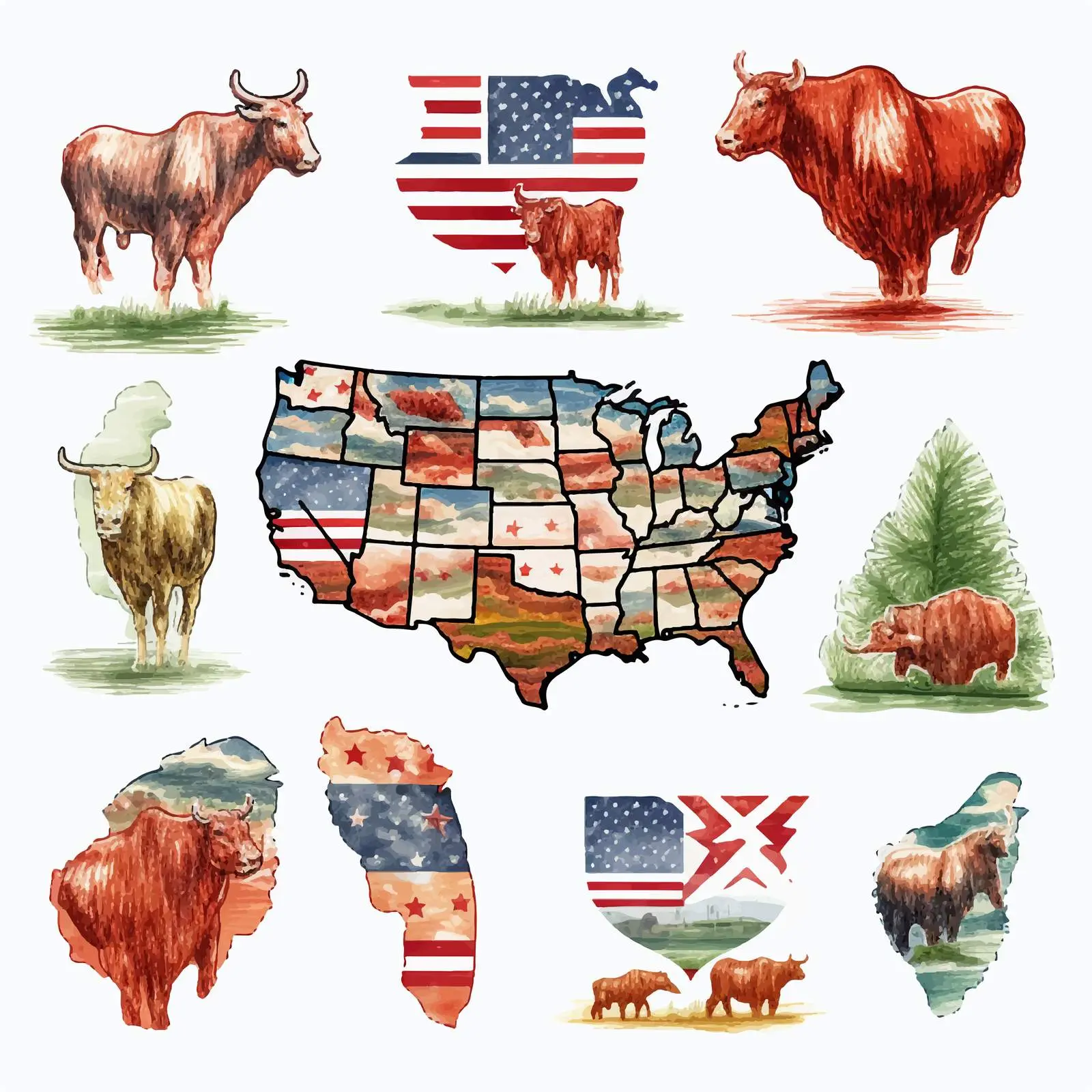 Political Divisions of the US Clip Art – free state flags image from Dotvec