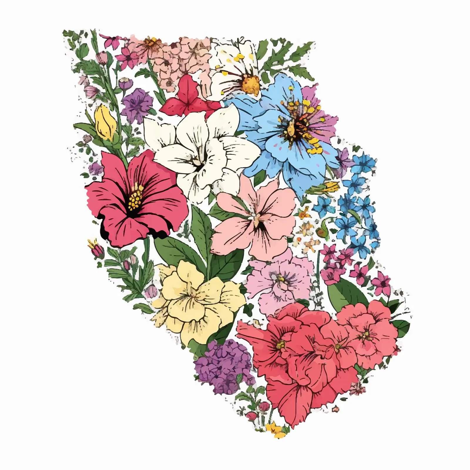 Floral Political Map of Virginia – free state borders image from Dotvec