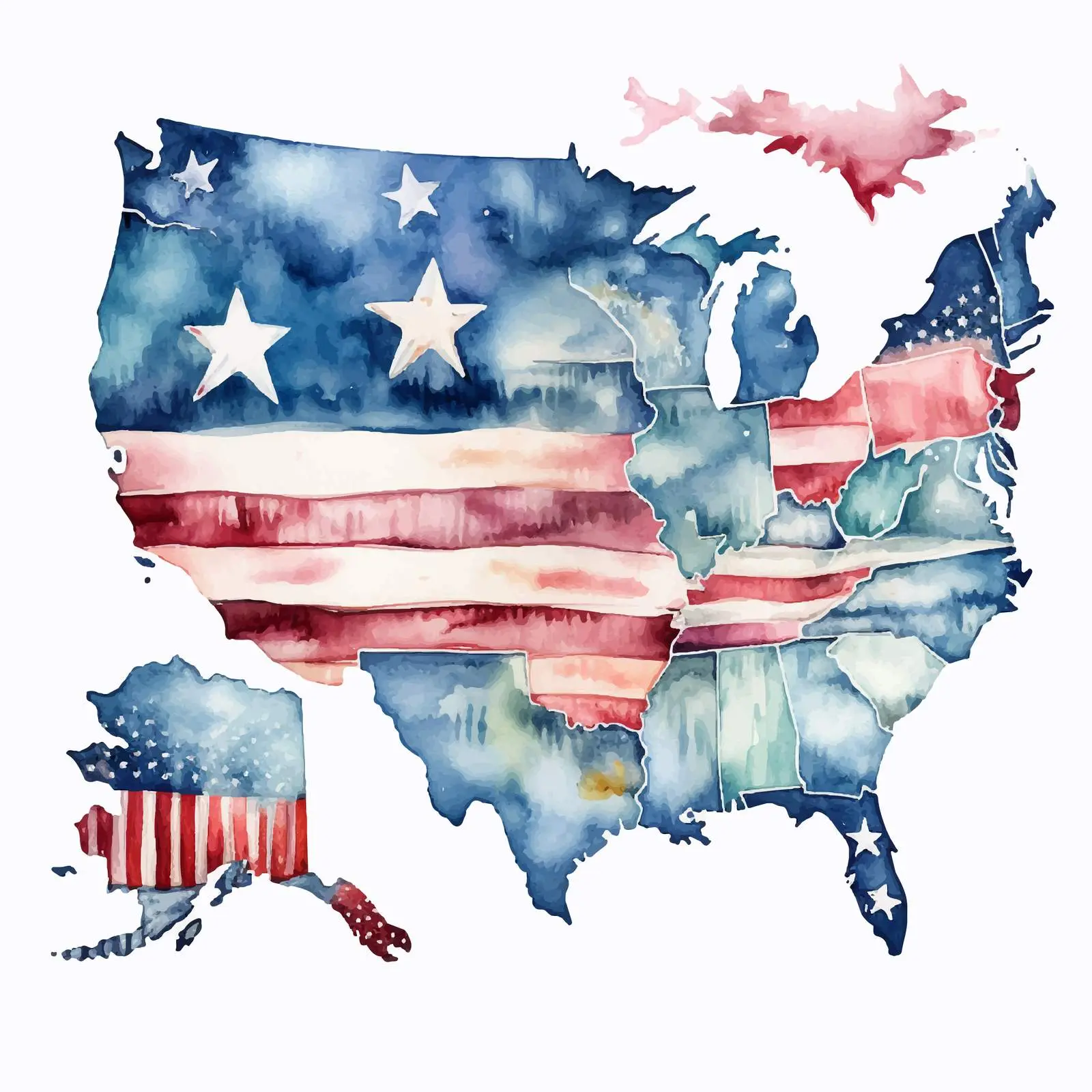 Watercolor Political Divisions of the United States — free download from Dotvec