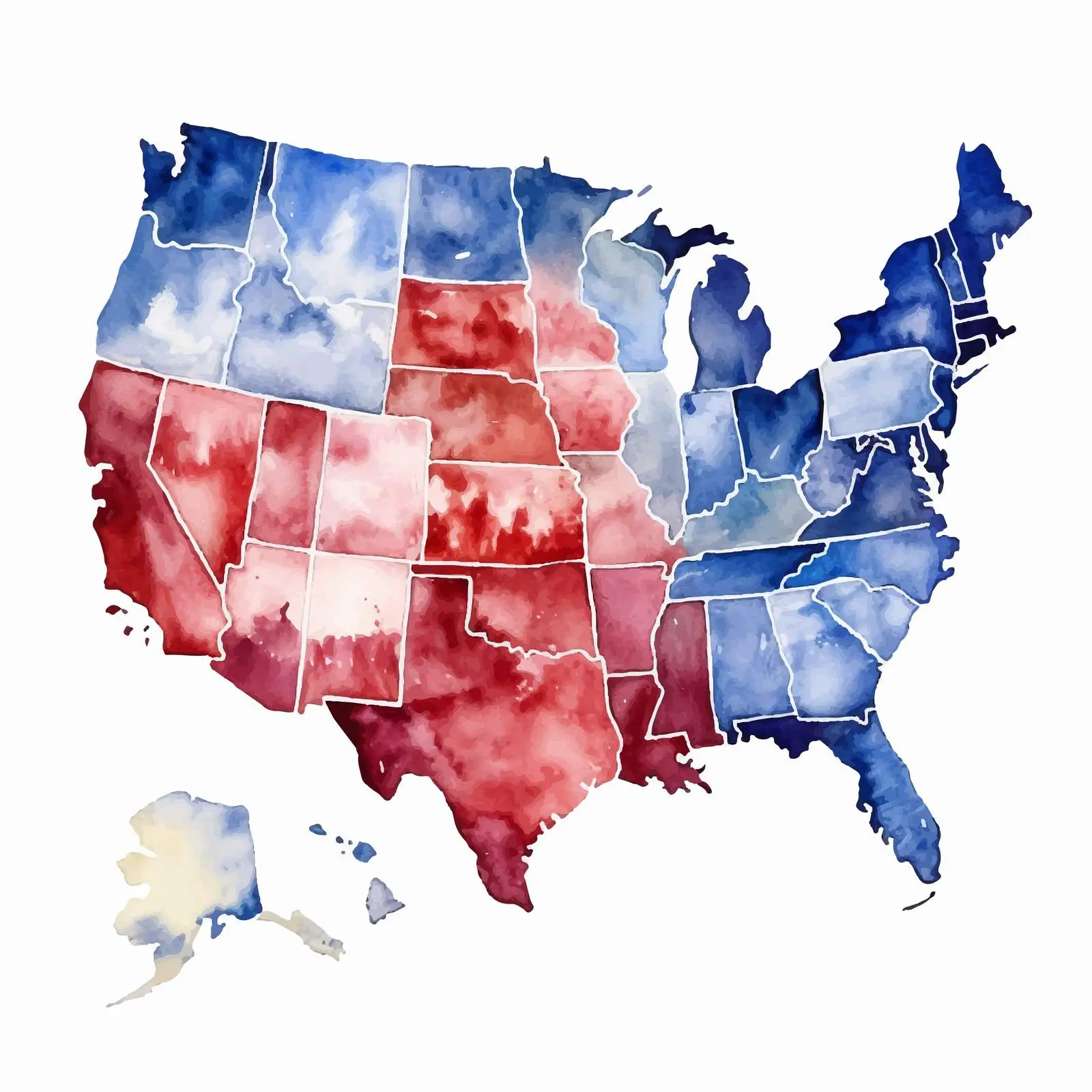 Watercolor Map of US Political Divisions – free government image from Dotvec