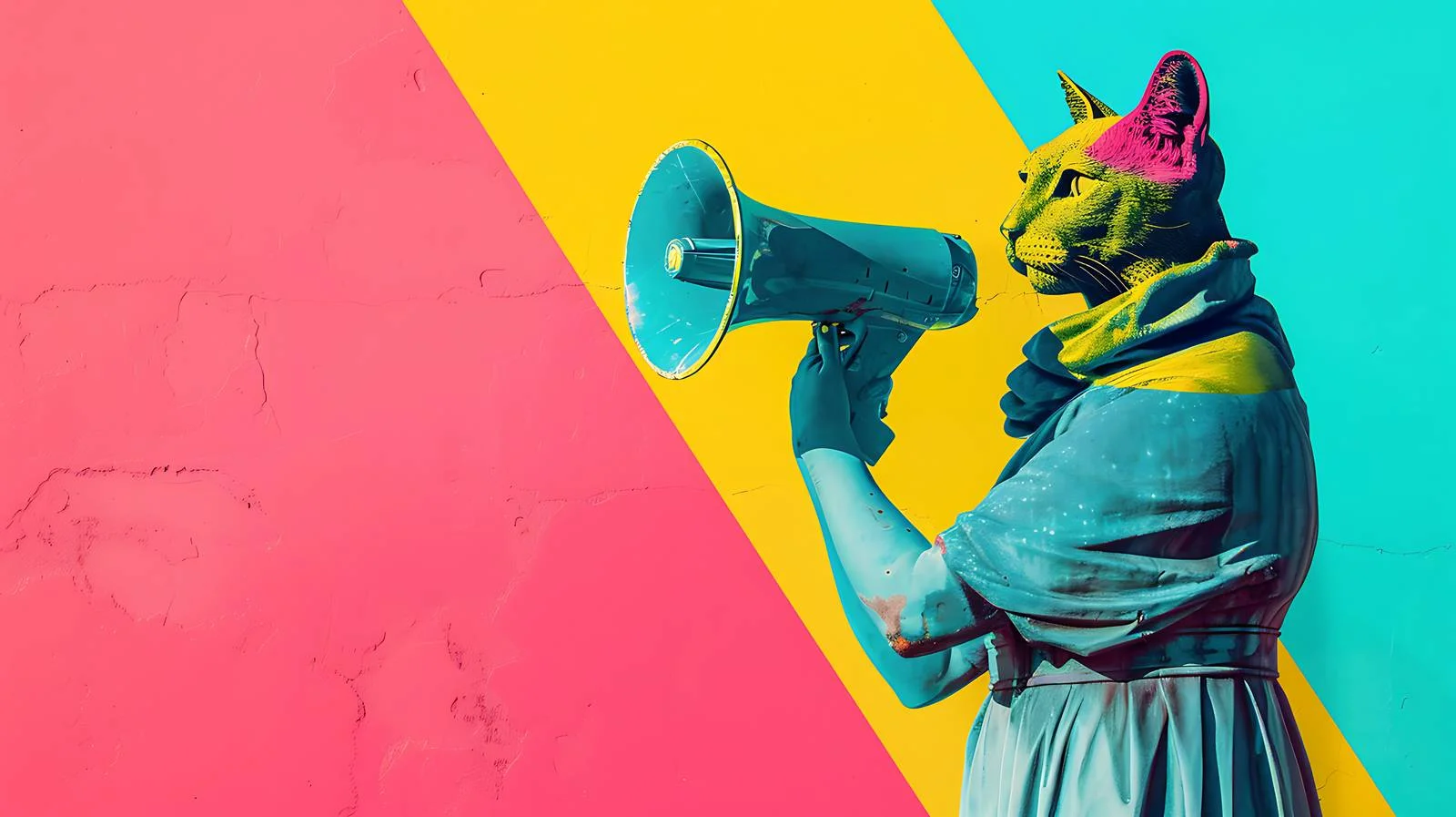 Pop Art Cat Collage Megaphone — free download from Dotvec