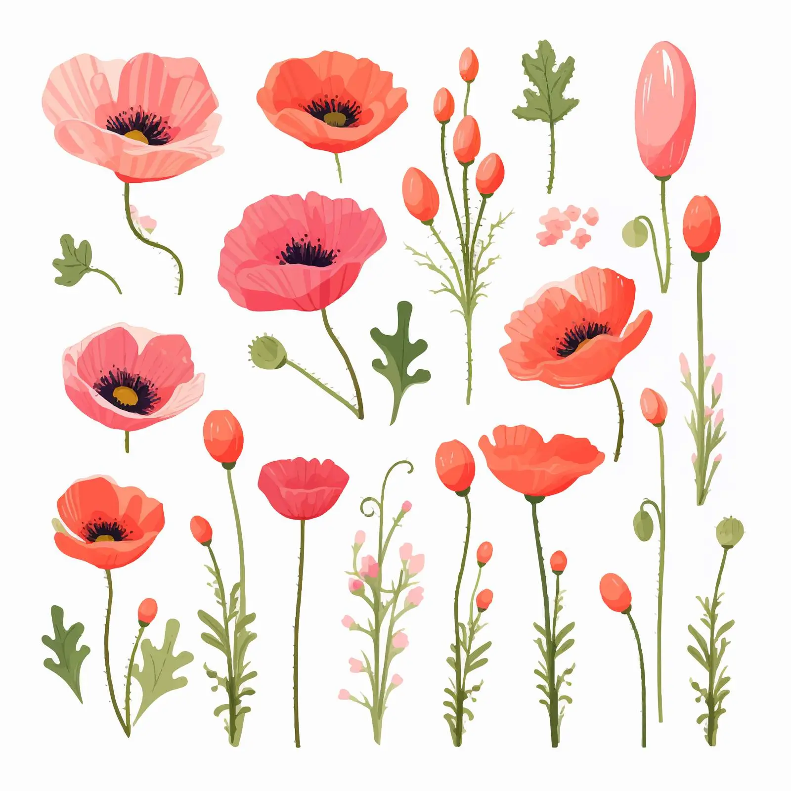 Delicate Poppy Flower Vectors for Summer Design — free download from Dotvec