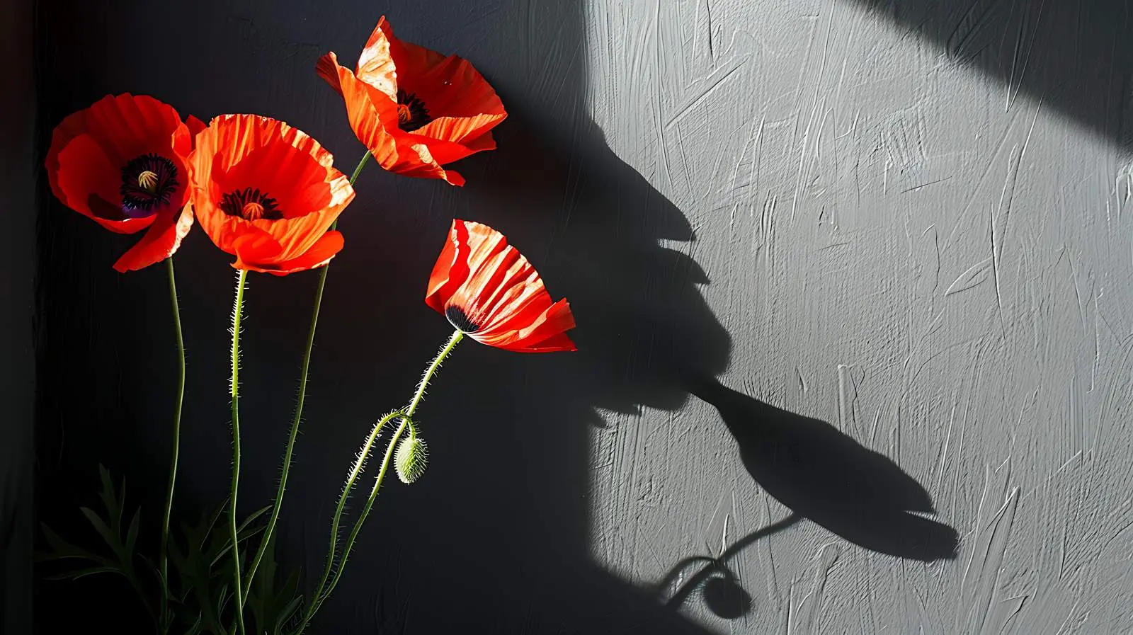 Poppy Stems in Aesthetic Sunlight Shadows — free download from Dotvec