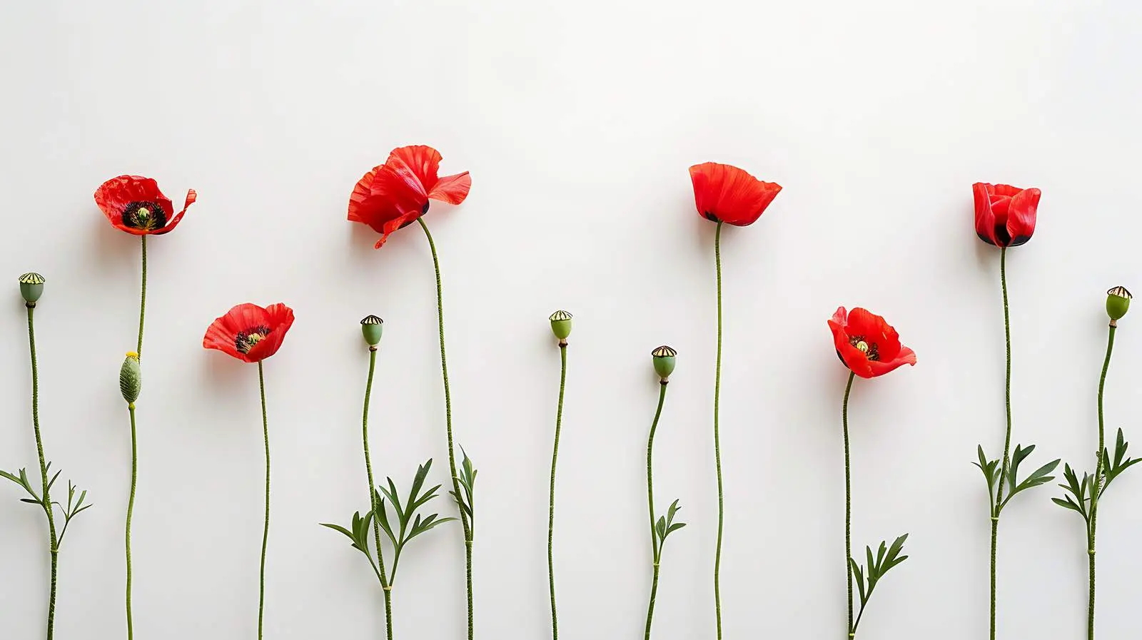 Minimalist Poppy Stems Still Life on White Background — free download from Dotvec