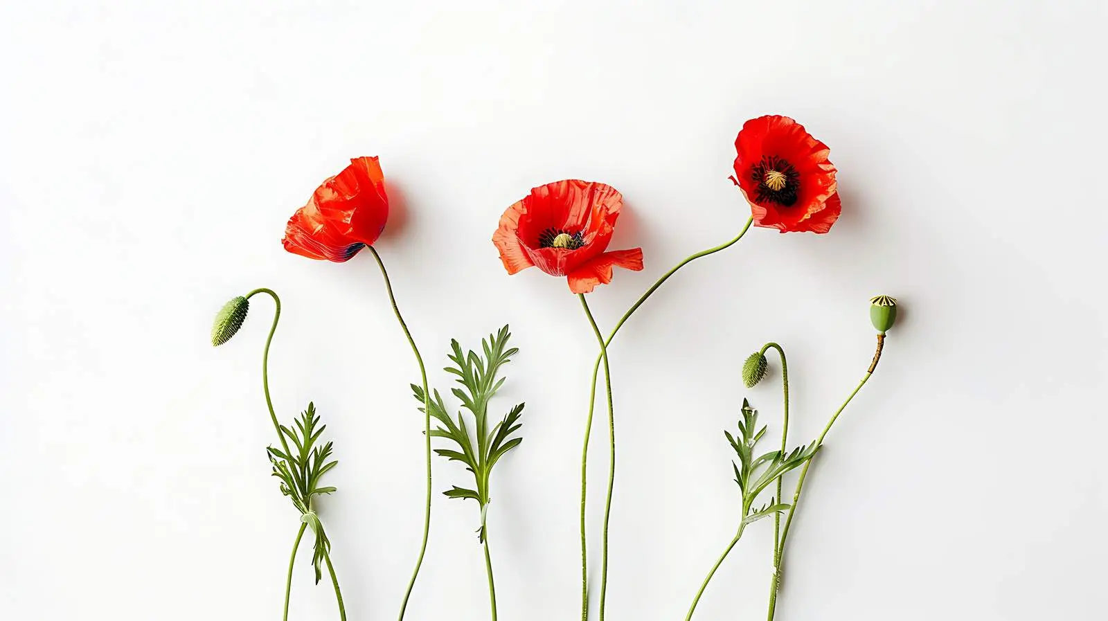 Minimal Poppy Stems Still Life on White Background — free download from Dotvec