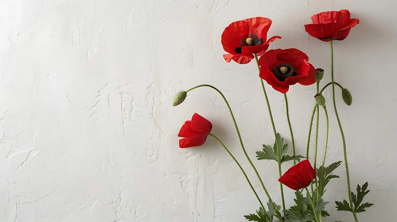 Poppy Stems Against Neutral Grey Wall Background — free download from Dotvec