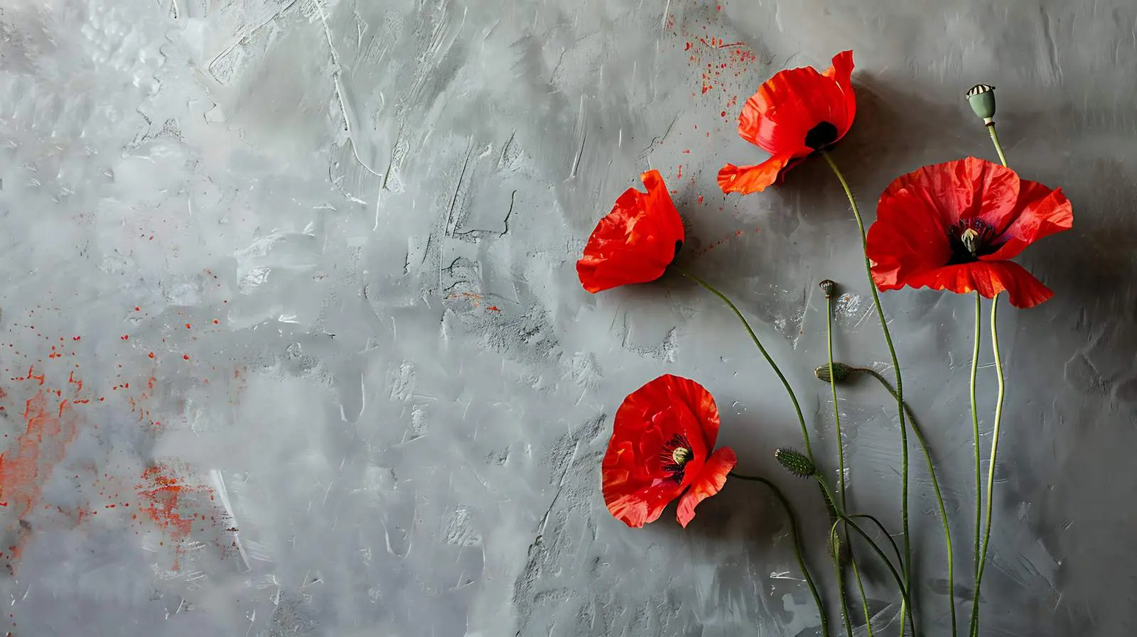 Minimal Poppy Stems Against Grey Wall Still Life — free download from Dotvec