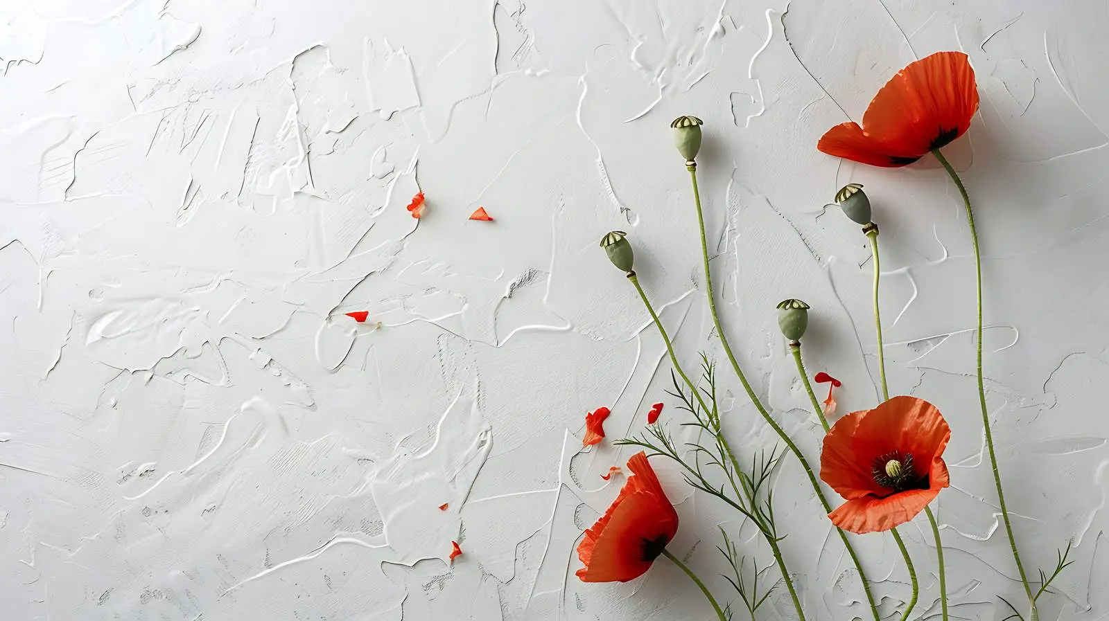 Poppy Stems Against Neutral Pastel Beige Wall — free download from Dotvec
