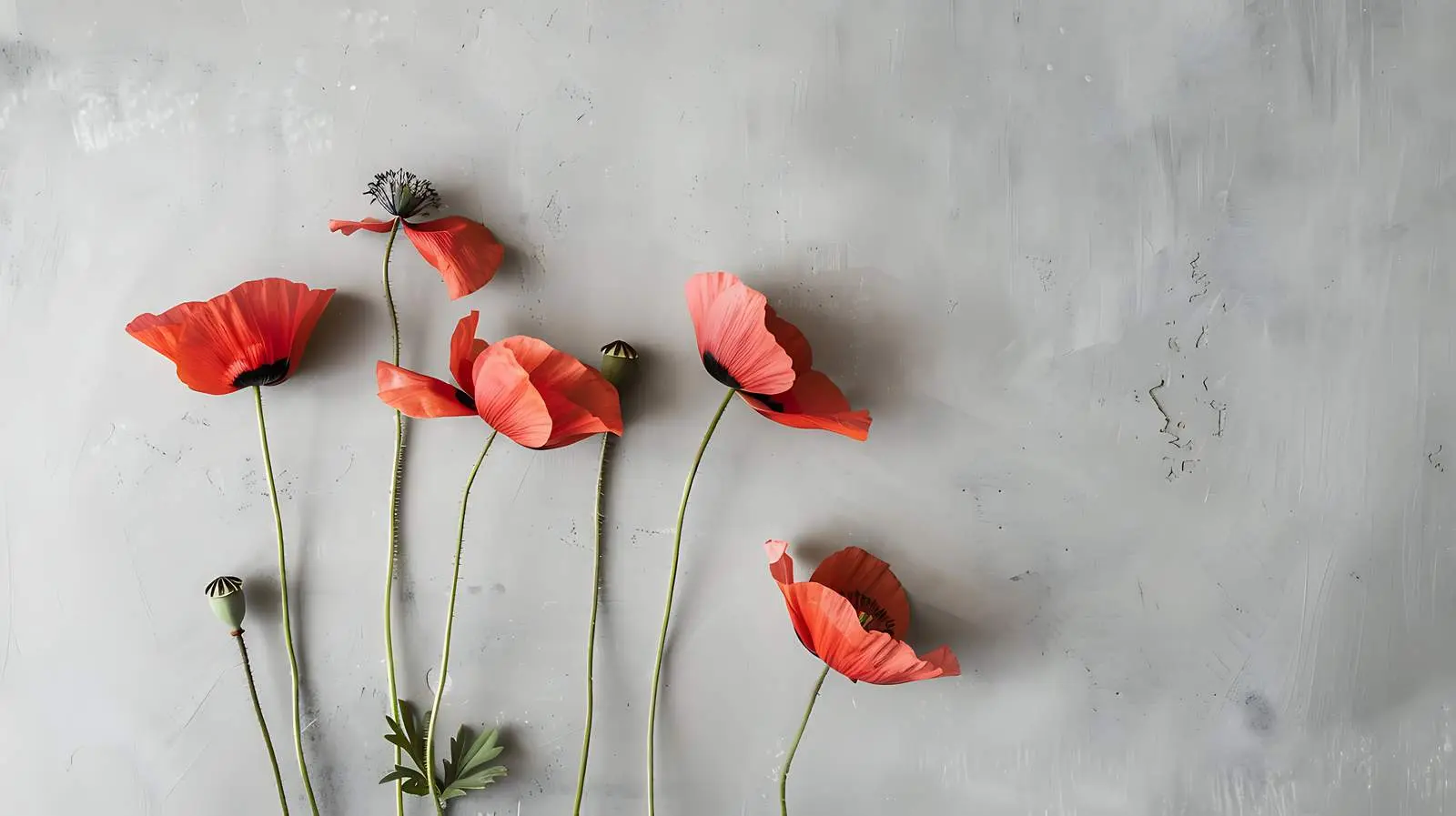 Poppy Stems on Neutral Pastel Beige Wall – free patio image from Dotvec