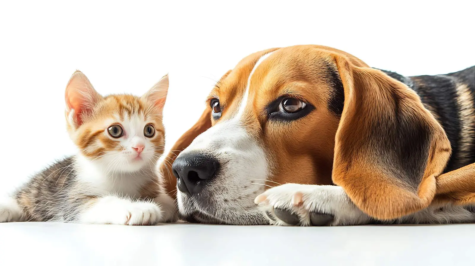 Beagle Dog and Scottish Straight Kitten Portrait — free download from Dotvec