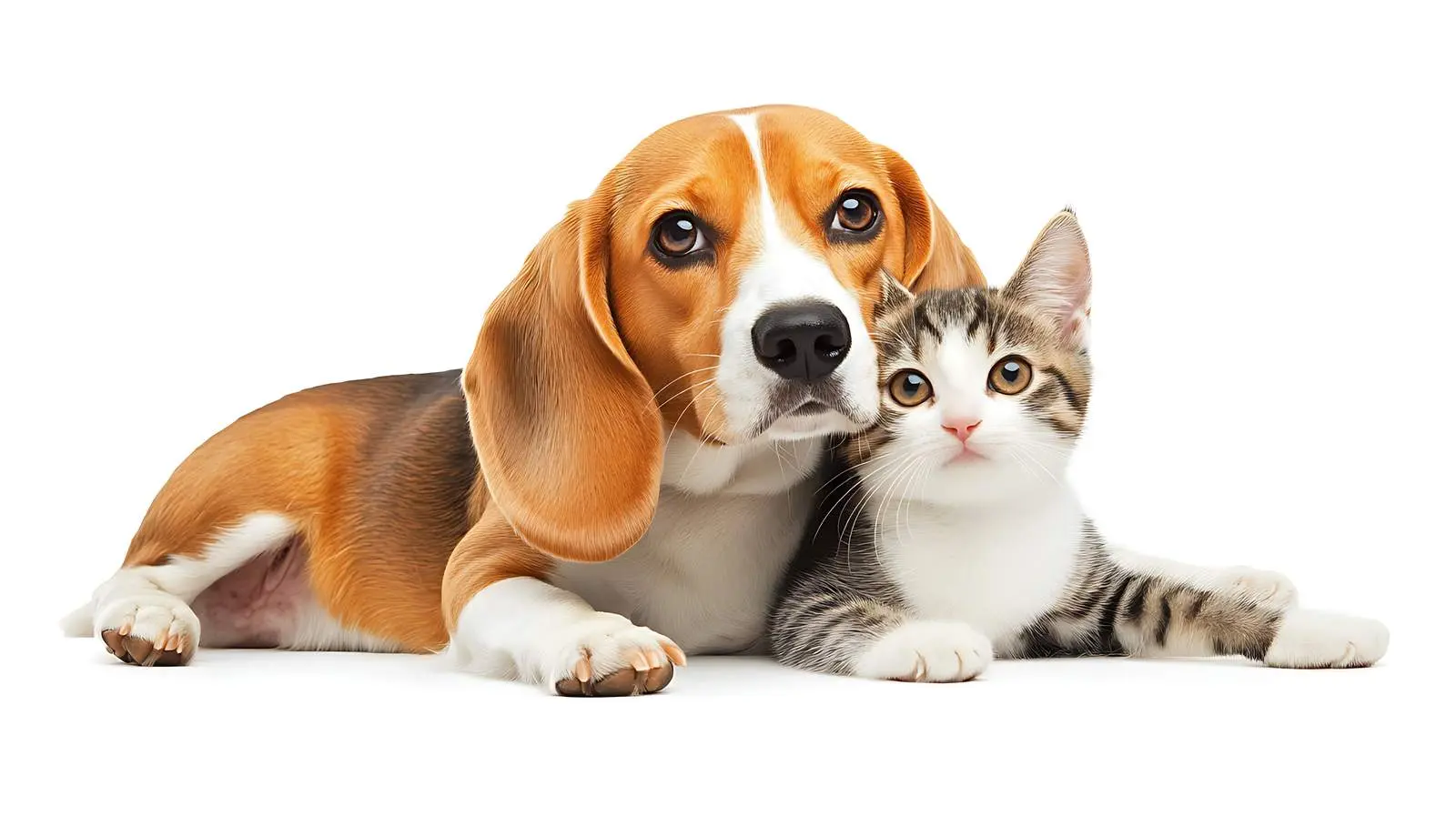 Portrait of Beagle and Scottish Straight Kitten — free download from Dotvec