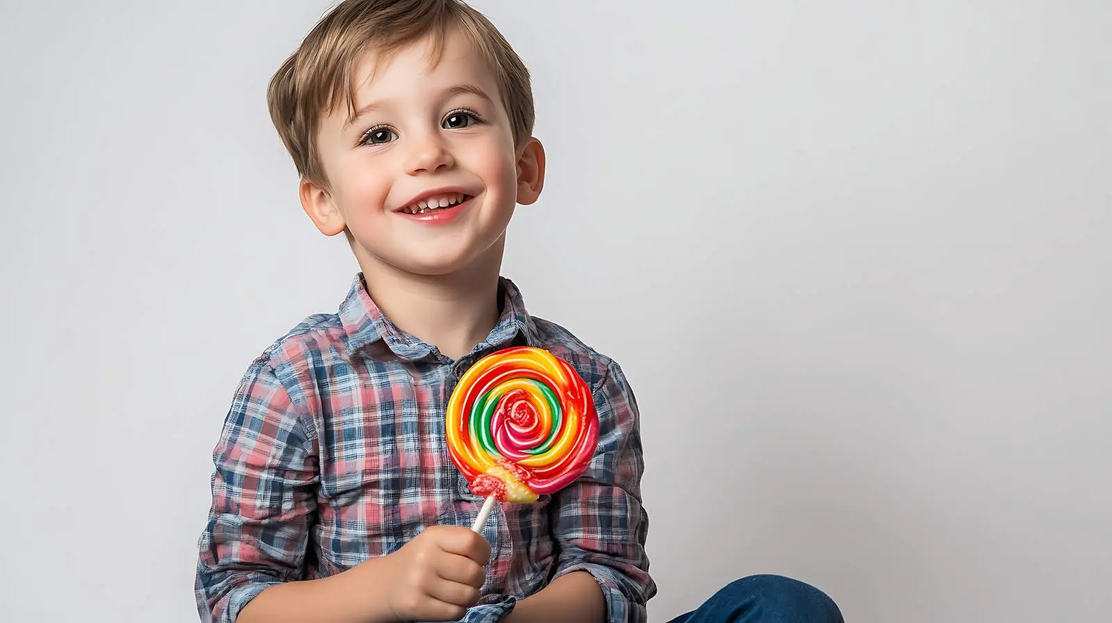 Cheerful Boy with Lollipop Isolated Portrait — free download from Dotvec
