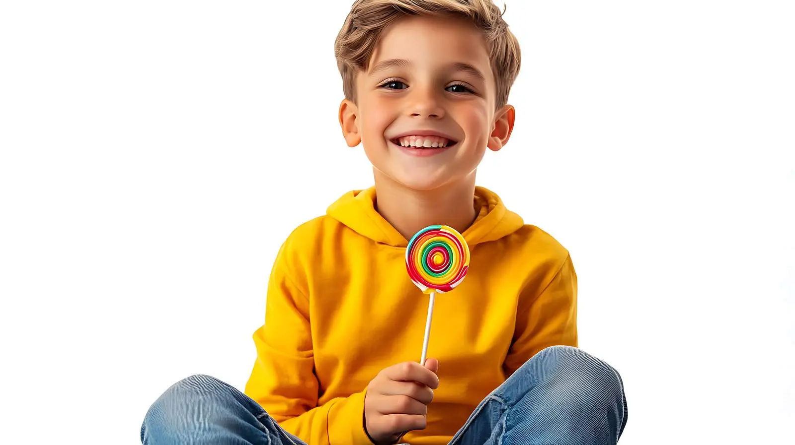 Cheerful Boy Enjoying Lollipop Isolated Background — free download from Dotvec